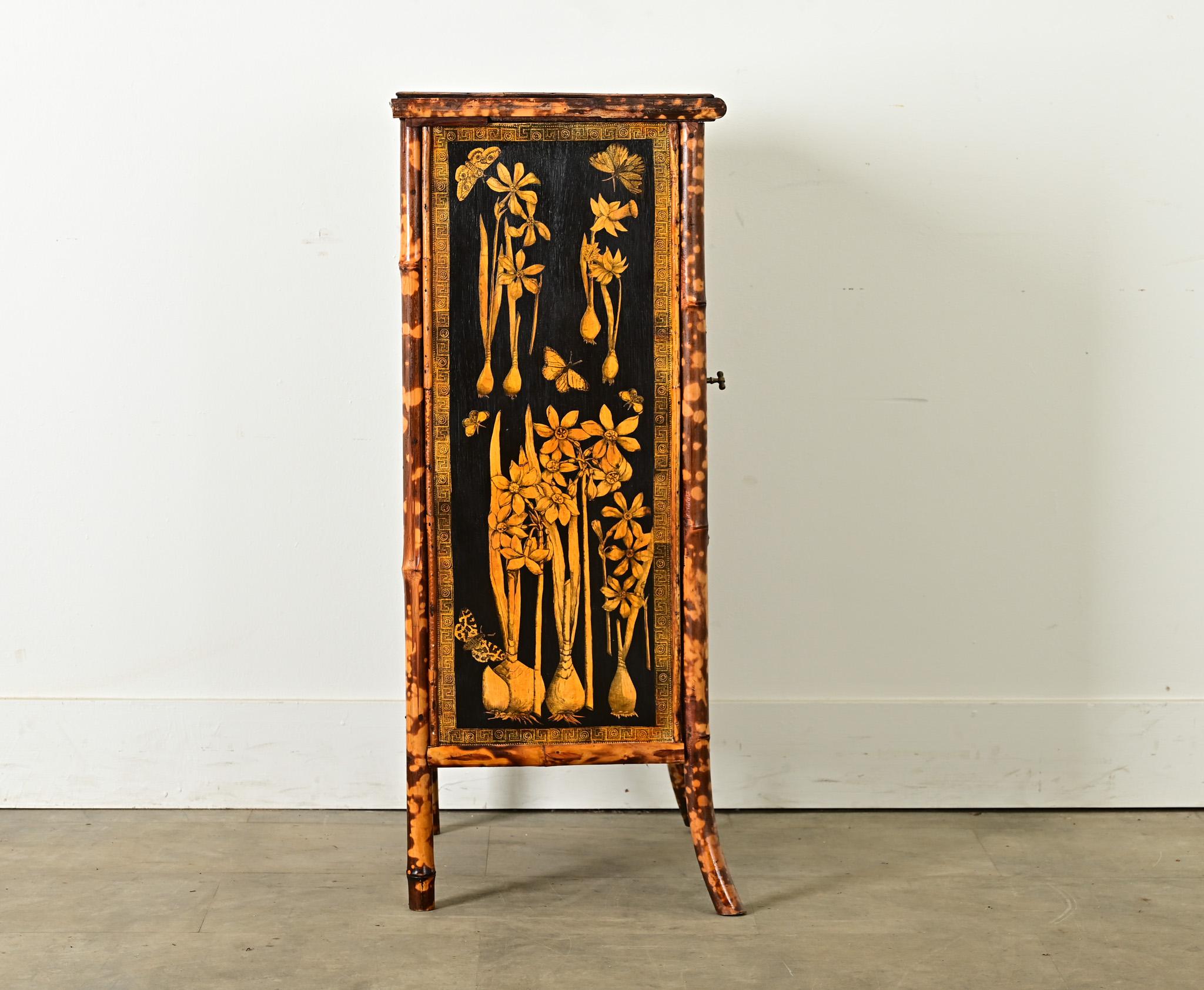 English 19th Century Bamboo Cabinet with Decoupage 6