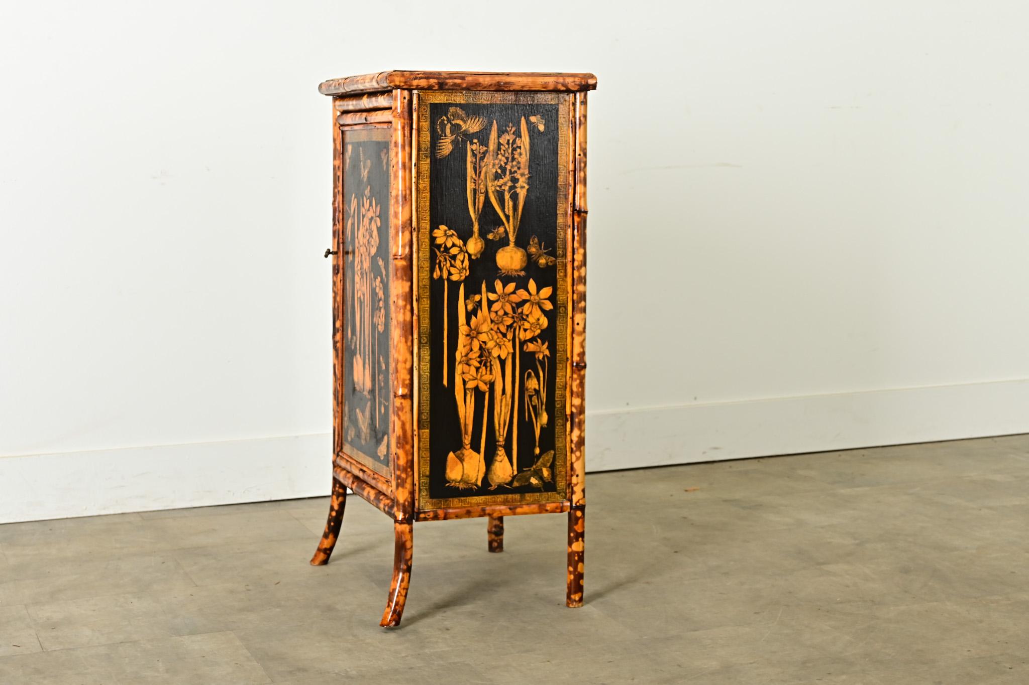 English 19th Century Bamboo Cabinet with Decoupage 7