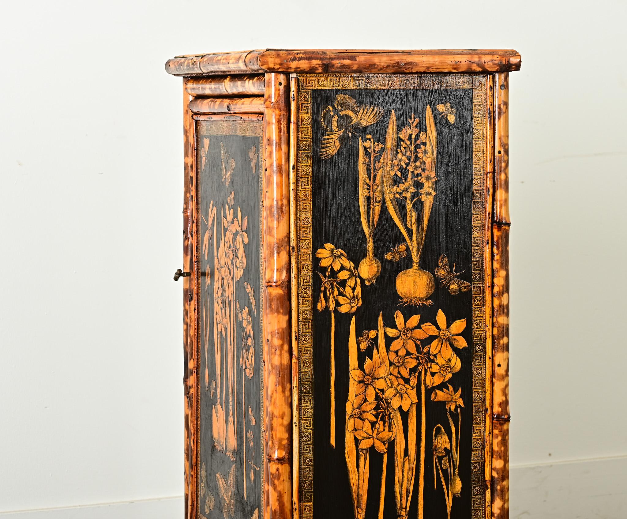 English 19th Century Bamboo Cabinet with Decoupage 8
