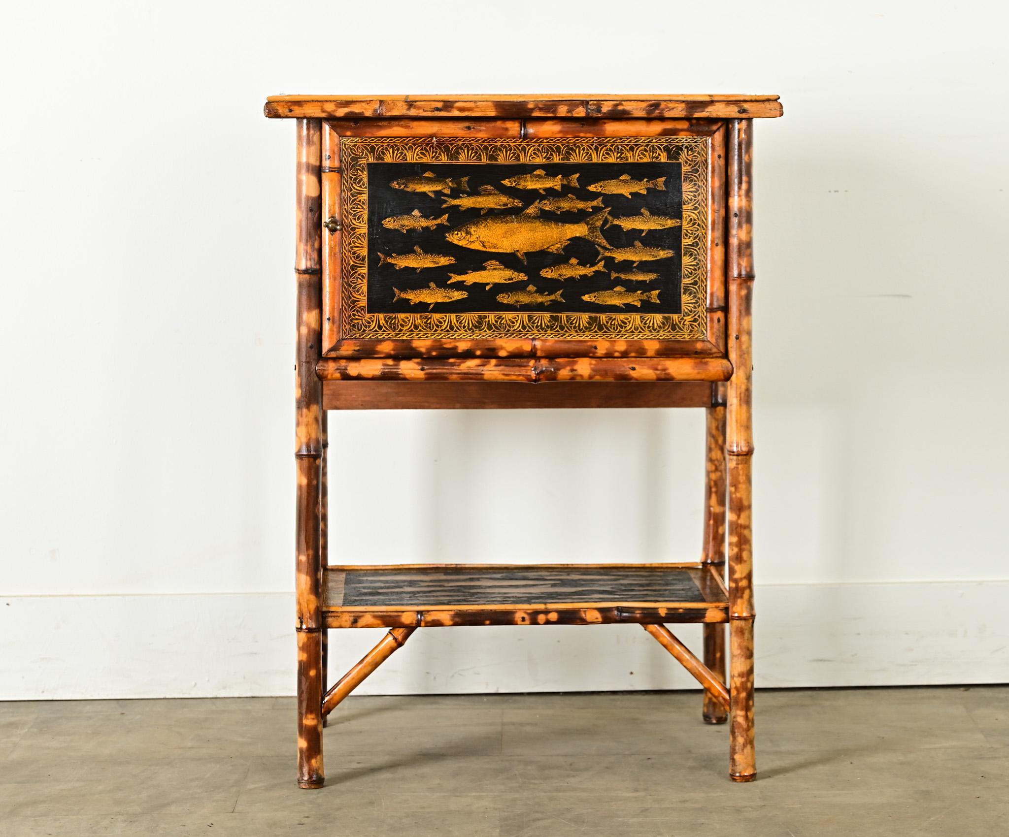 Chinoiserie English 19th Century Bamboo Cabinet with Decoupage