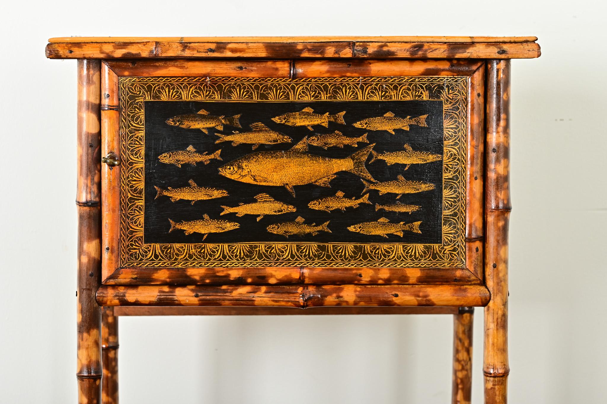 Découpage English 19th Century Bamboo Cabinet with Decoupage