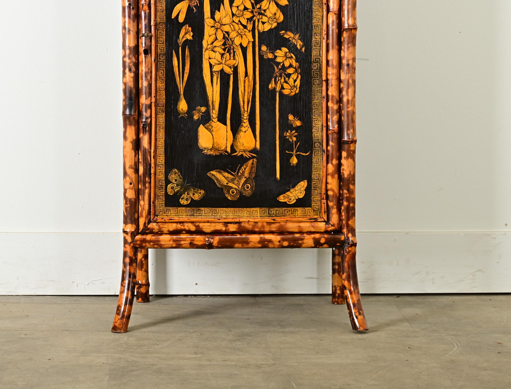 Découpage English 19th Century Bamboo Cabinet with Decoupage