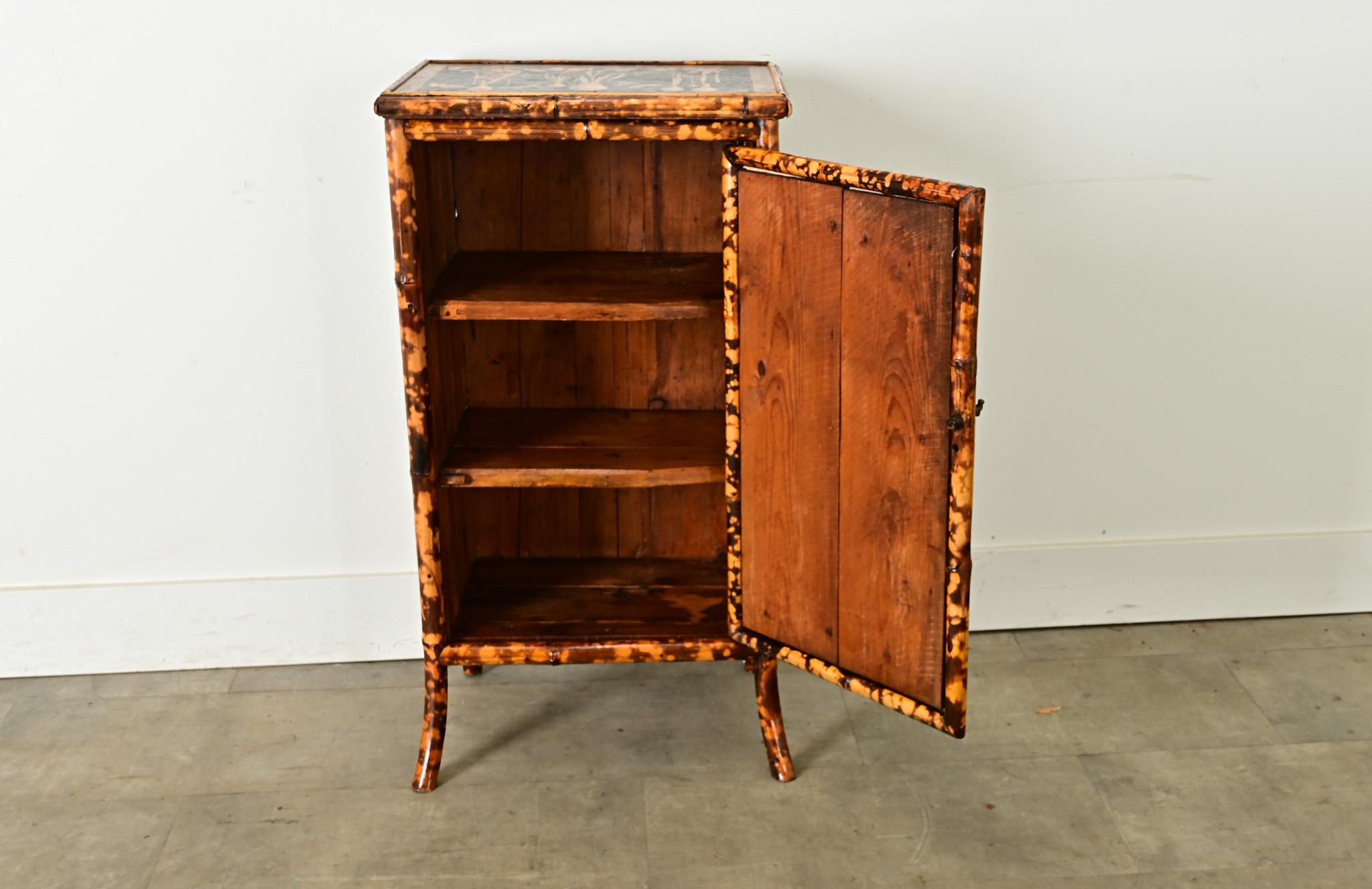 English 19th Century Bamboo Cabinet with Decoupage In Good Condition In Baton Rouge, LA