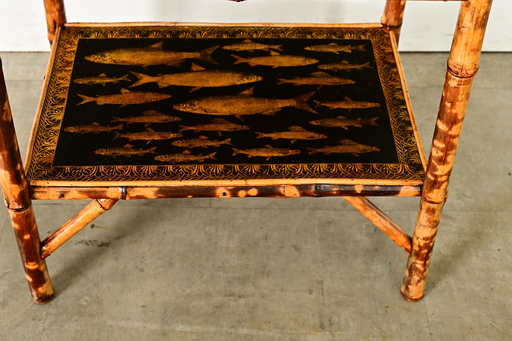 English 19th Century Bamboo Cabinet with Decoupage 1