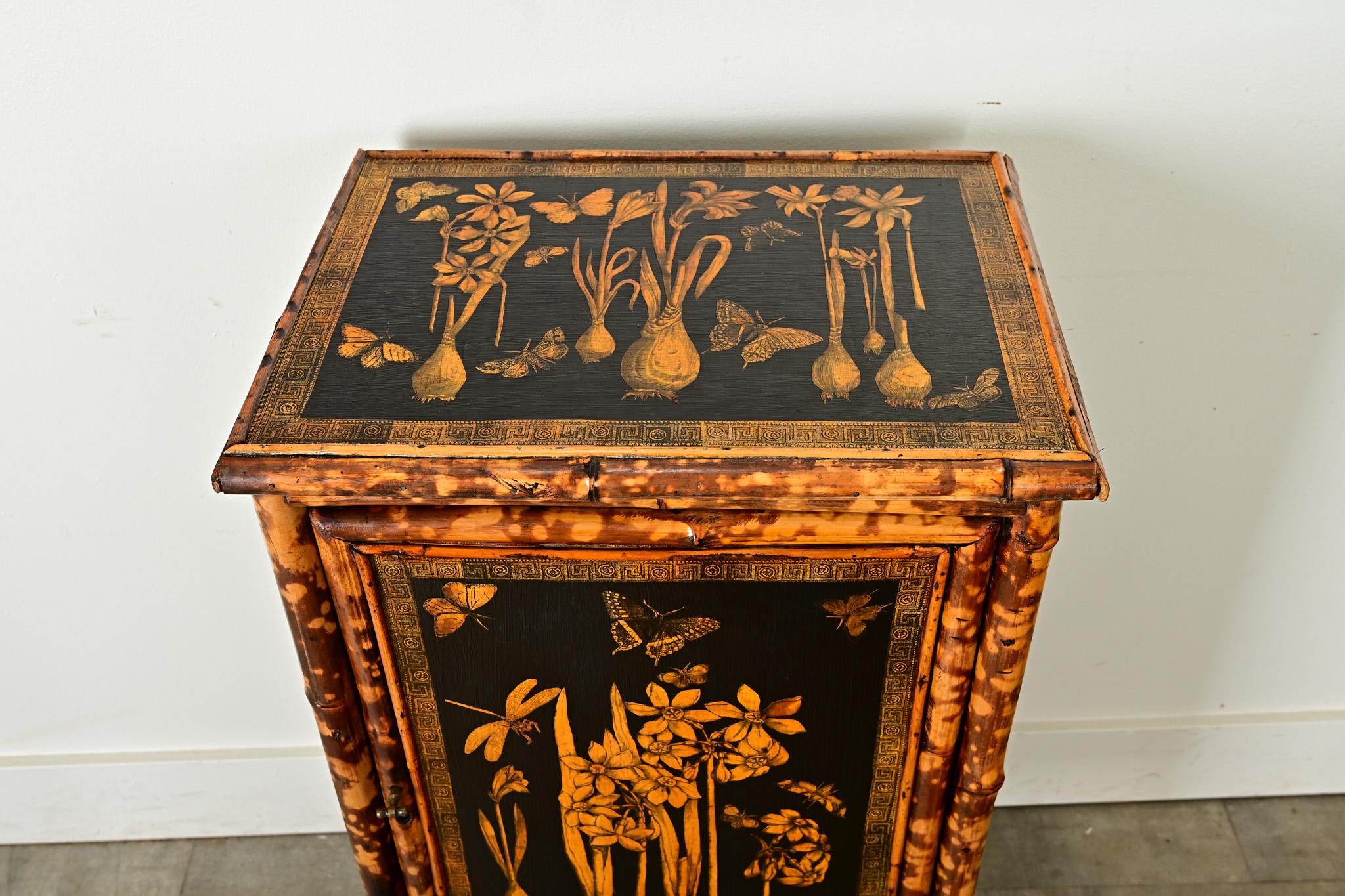 English 19th Century Bamboo Cabinet with Decoupage 1