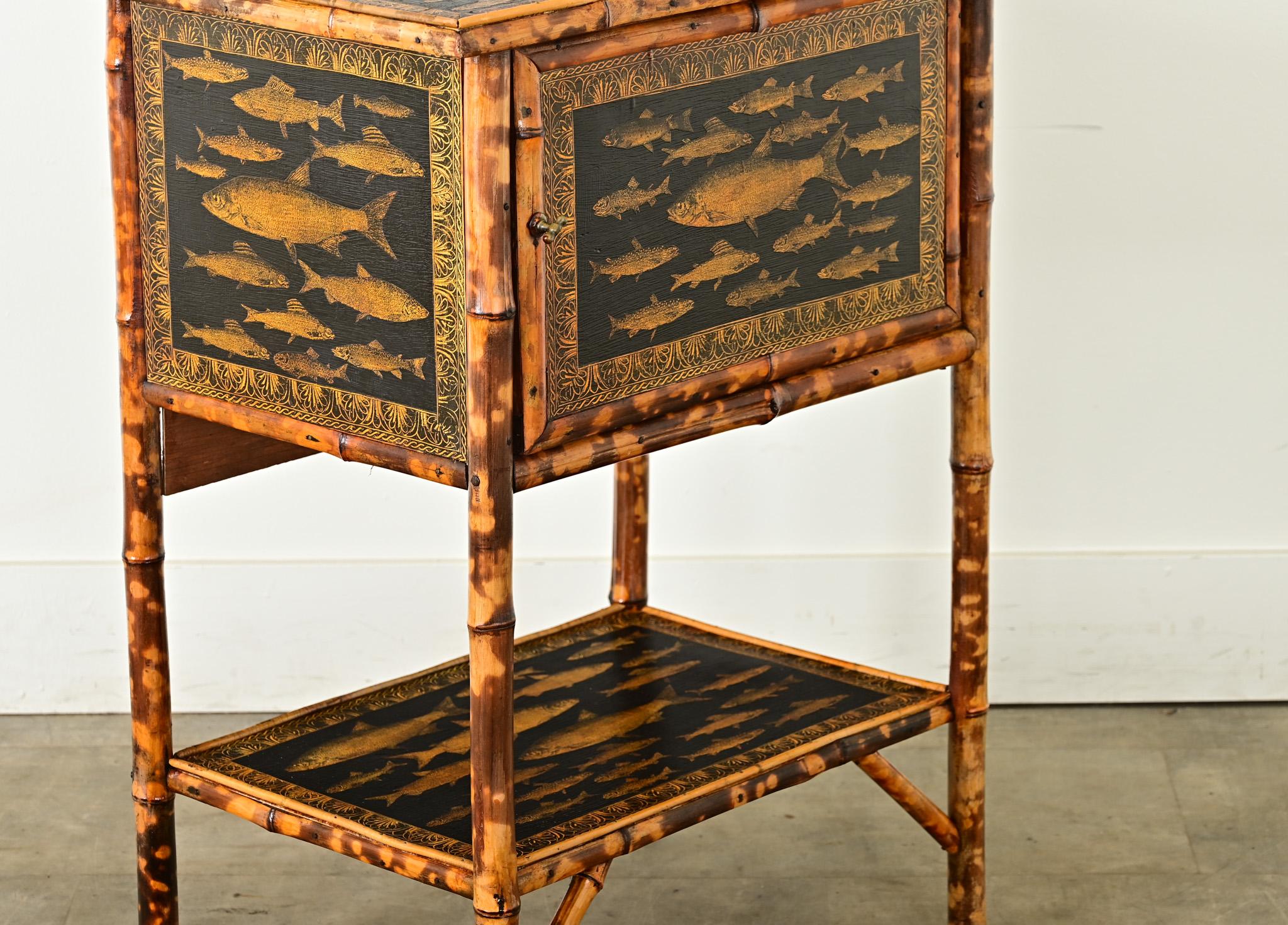 English 19th Century Bamboo Cabinet with Decoupage 2