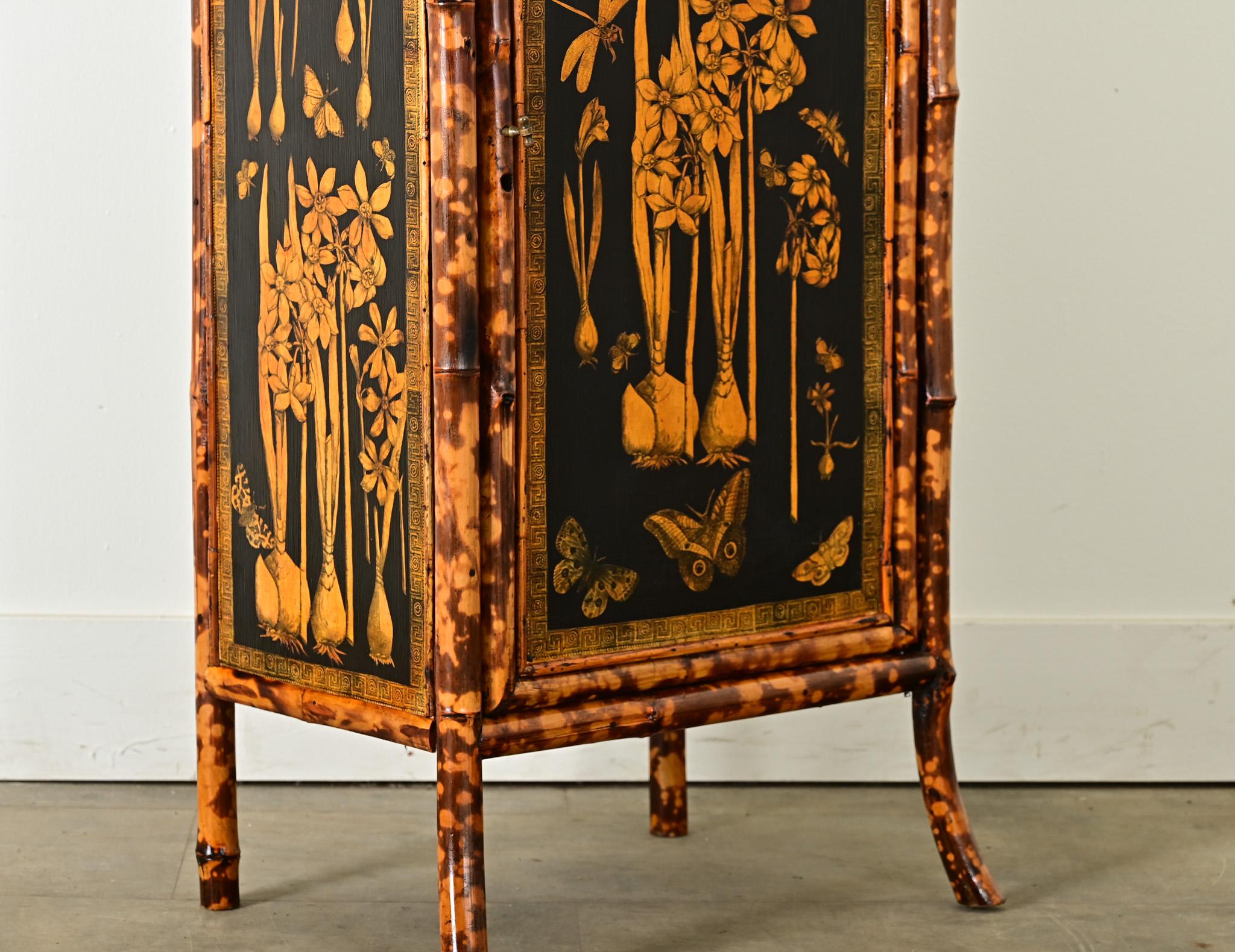 English 19th Century Bamboo Cabinet with Decoupage 2