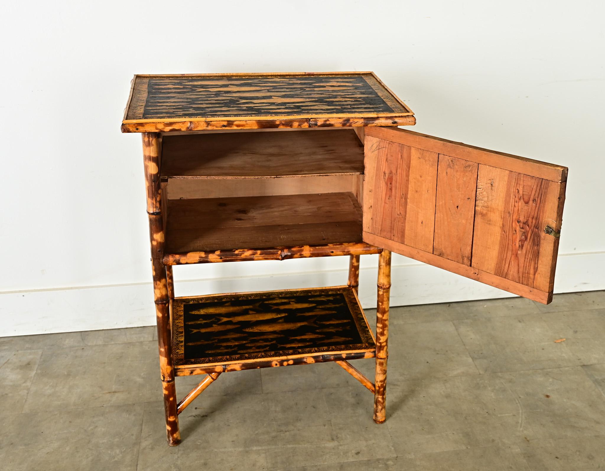 English 19th Century Bamboo Cabinet with Decoupage 3
