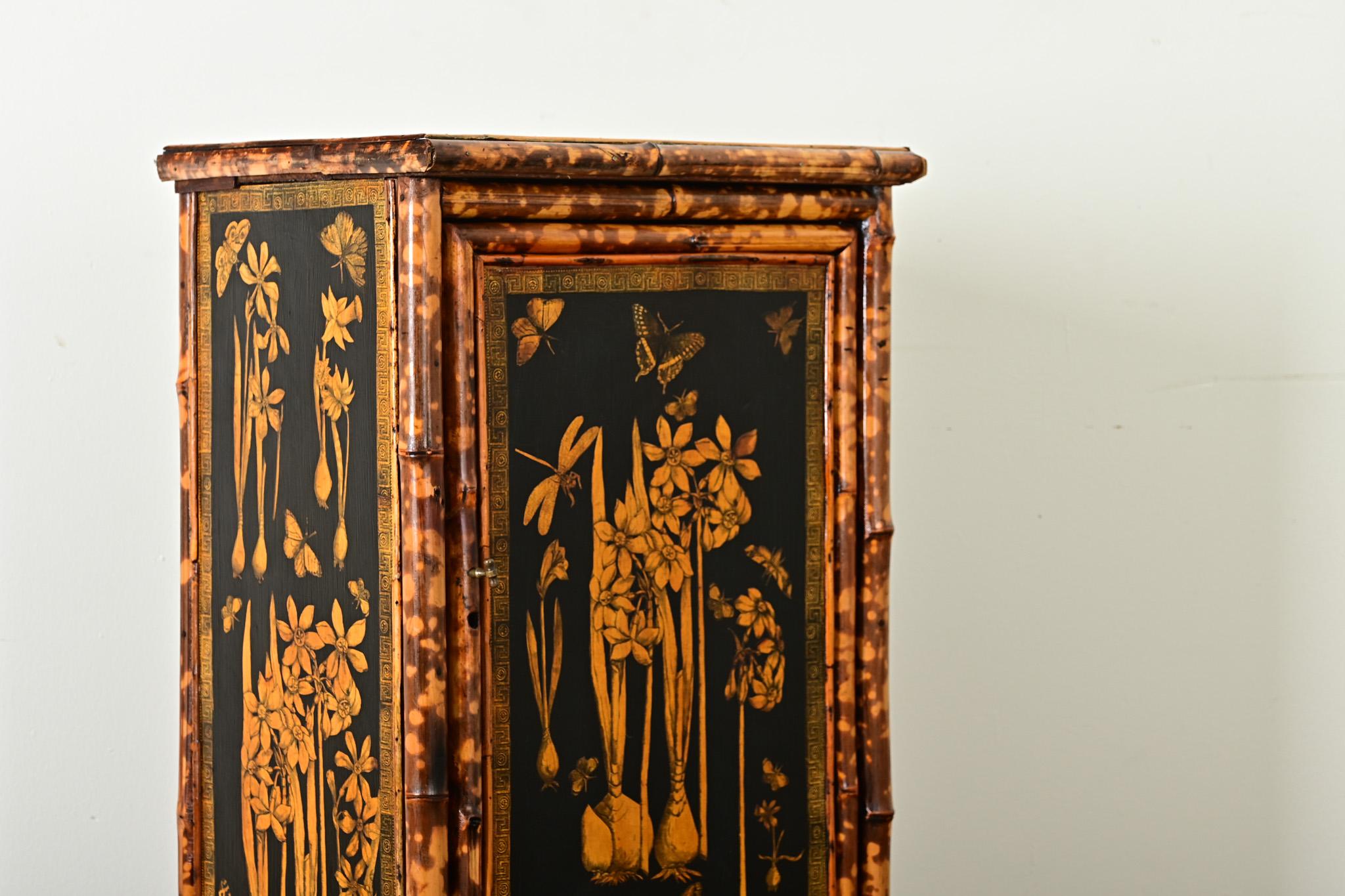 English 19th Century Bamboo Cabinet with Decoupage 3
