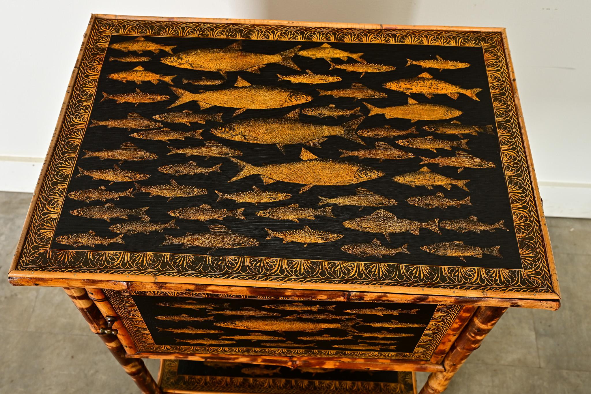 English 19th Century Bamboo Cabinet with Decoupage 4