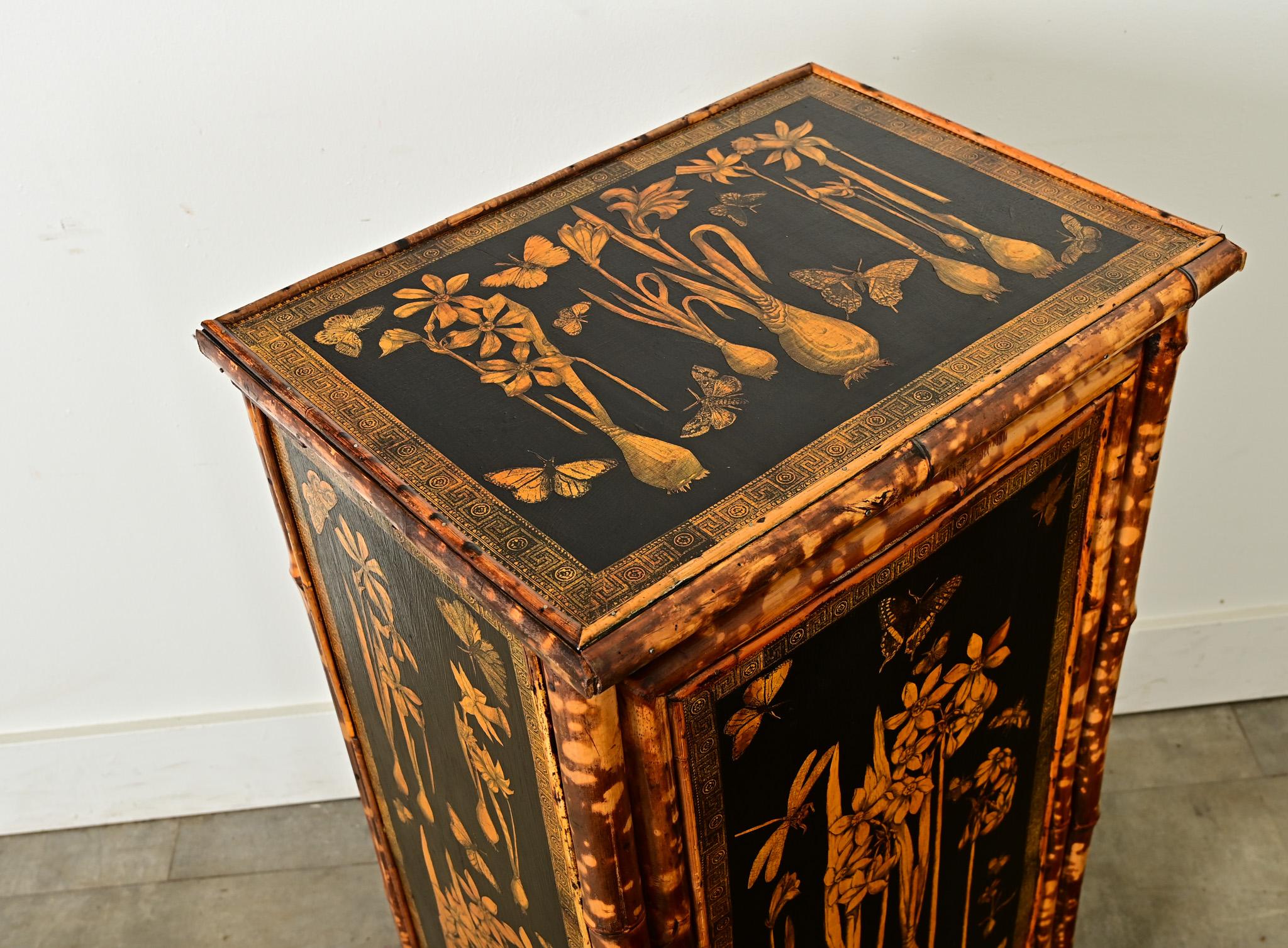 English 19th Century Bamboo Cabinet with Decoupage 4