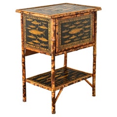 English 19th Century Bamboo Cabinet with Decoupage