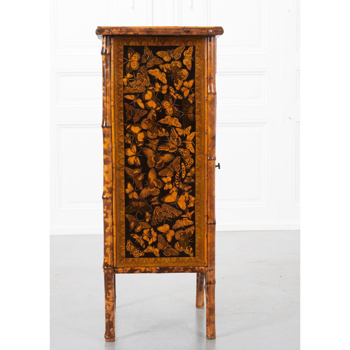 English 19th Century Bamboo Decoupage Cabinet In Good Condition In Baton Rouge, LA