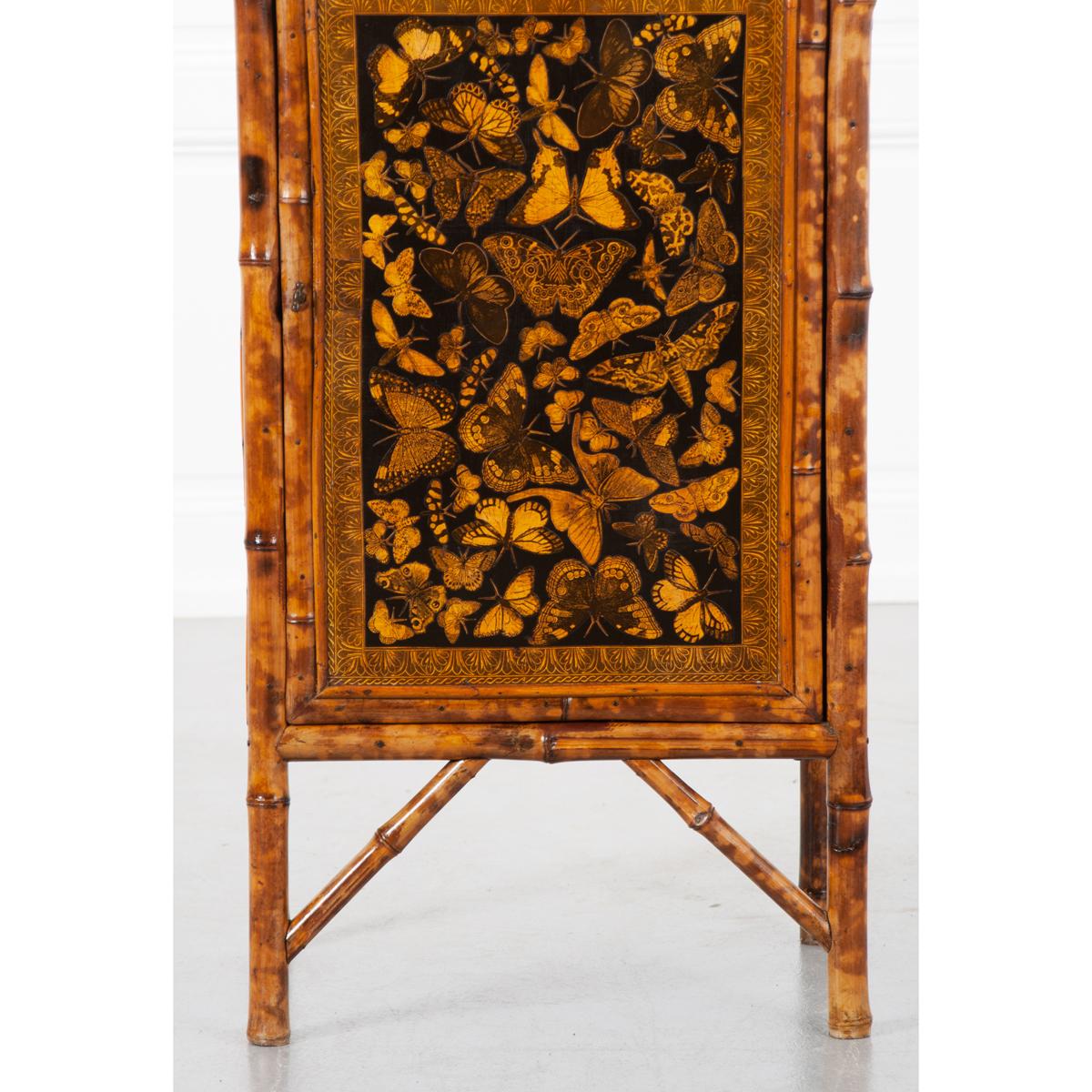 English 19th Century Bamboo Decoupage Cabinet 1