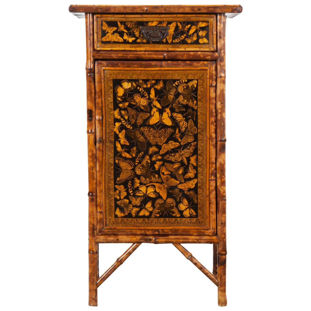 English 19th Century Bamboo Decoupage Cabinet