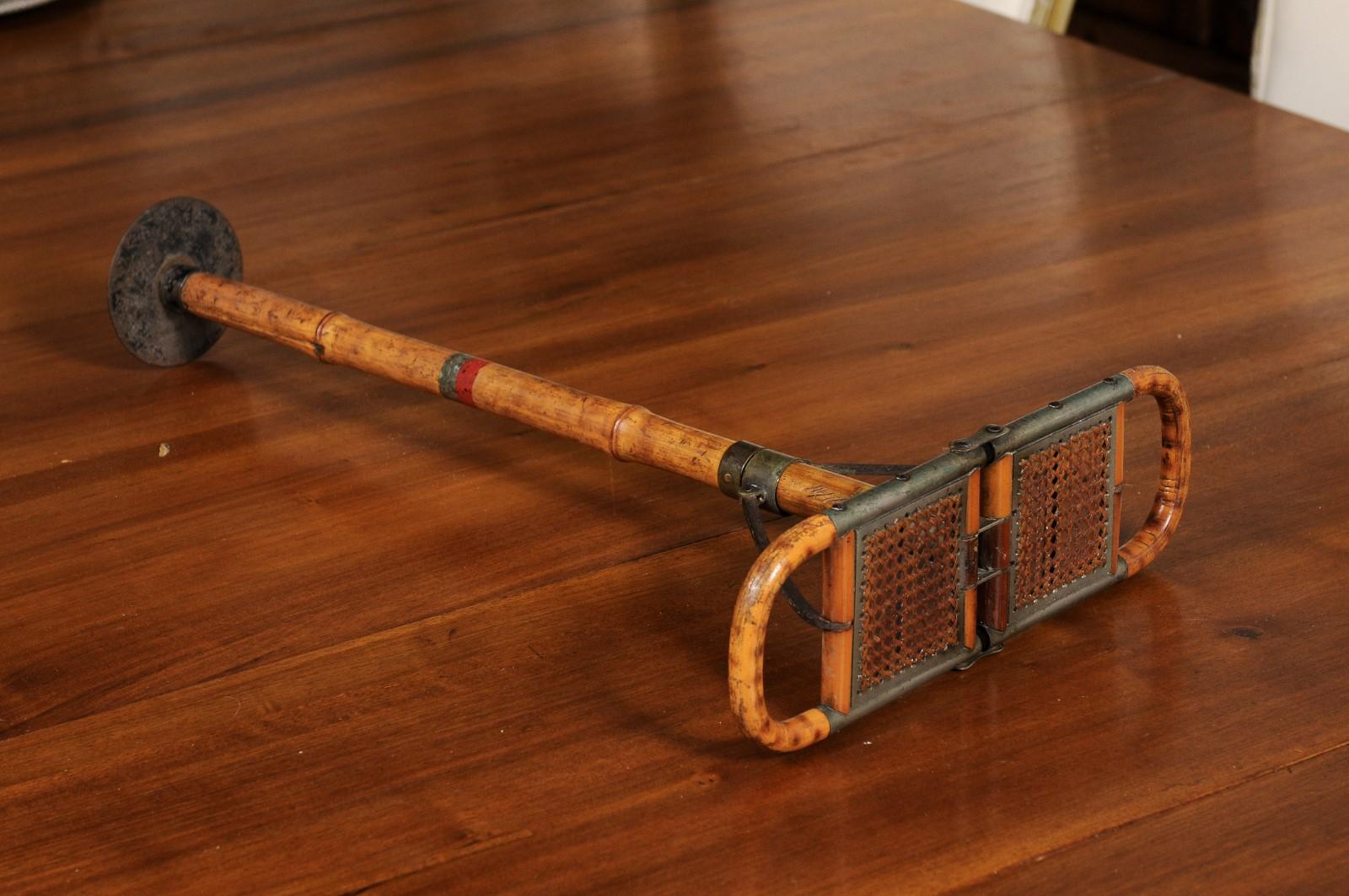 English 19th Century Bamboo, Metal and Cane Foldable Golf, Cricket or Polo Seat 1