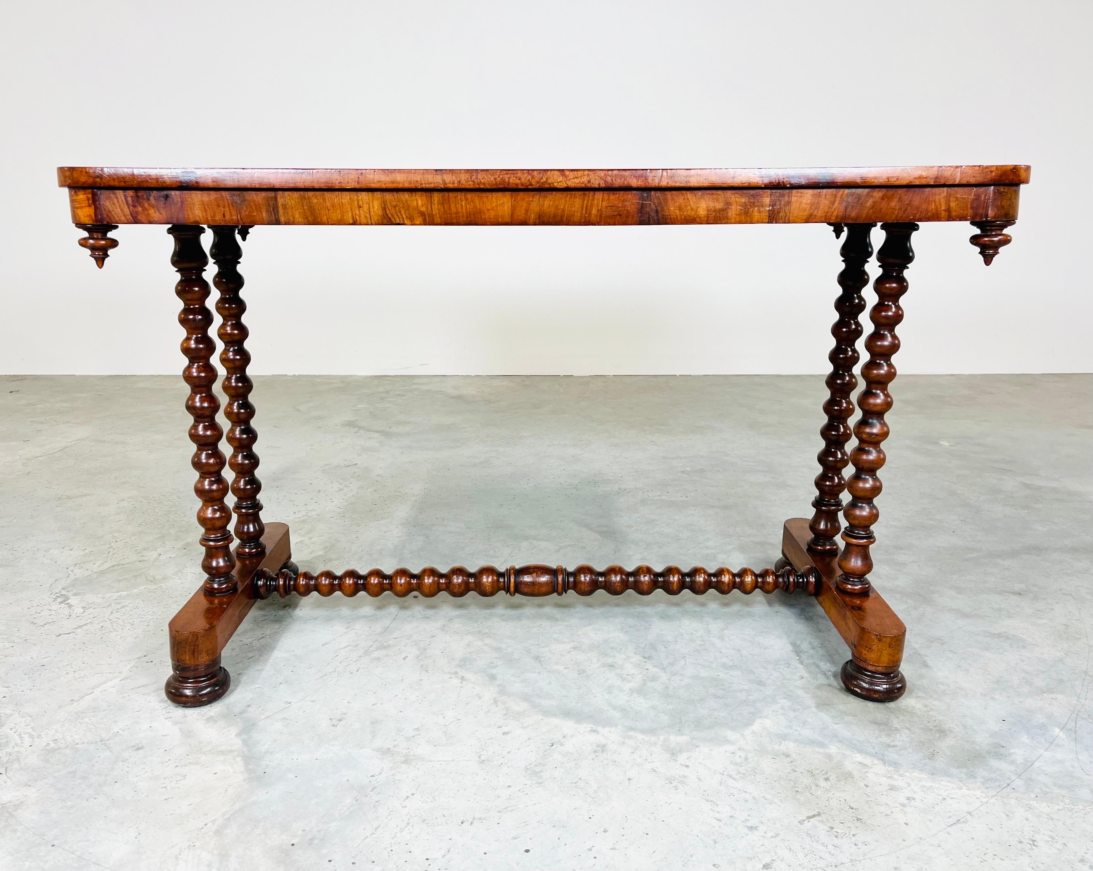 Louis XIII English 19th Century Barley Twist Mahogany Desk Console or Library Table