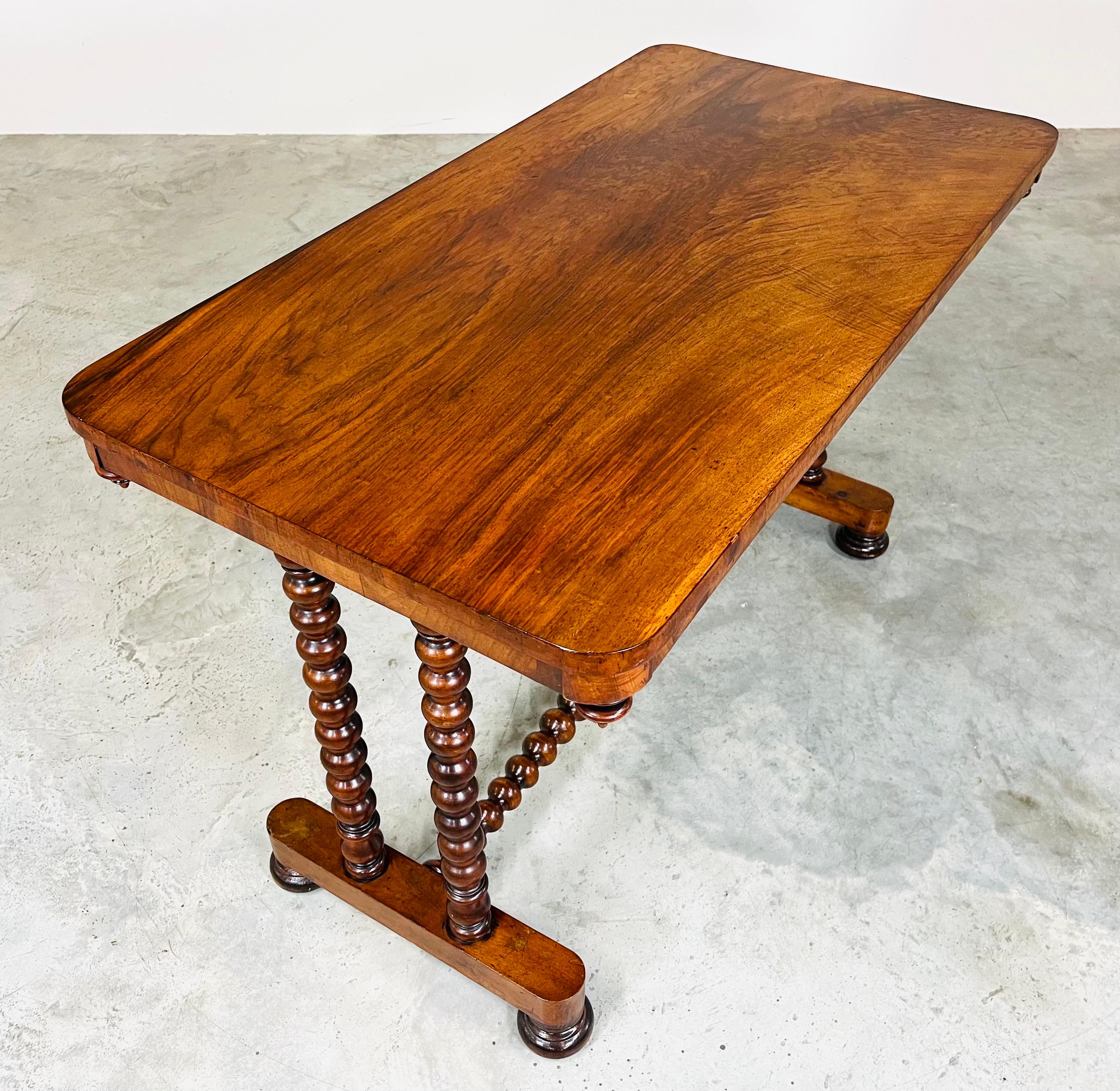Turned English 19th Century Barley Twist Mahogany Desk Console or Library Table