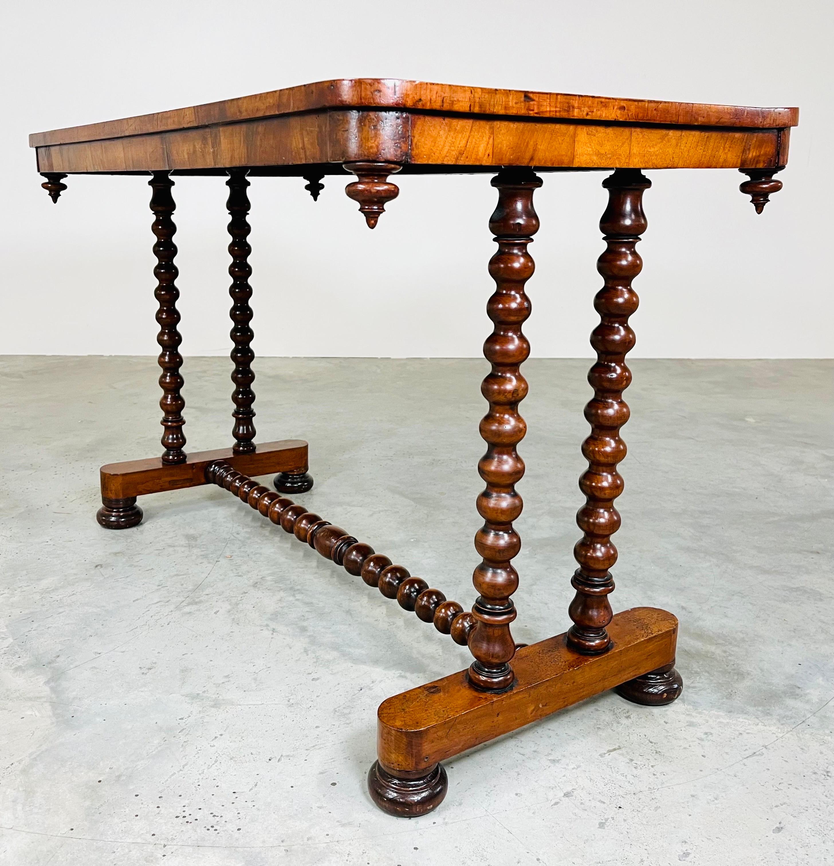 English 19th Century Barley Twist Mahogany Desk Console or Library Table 1