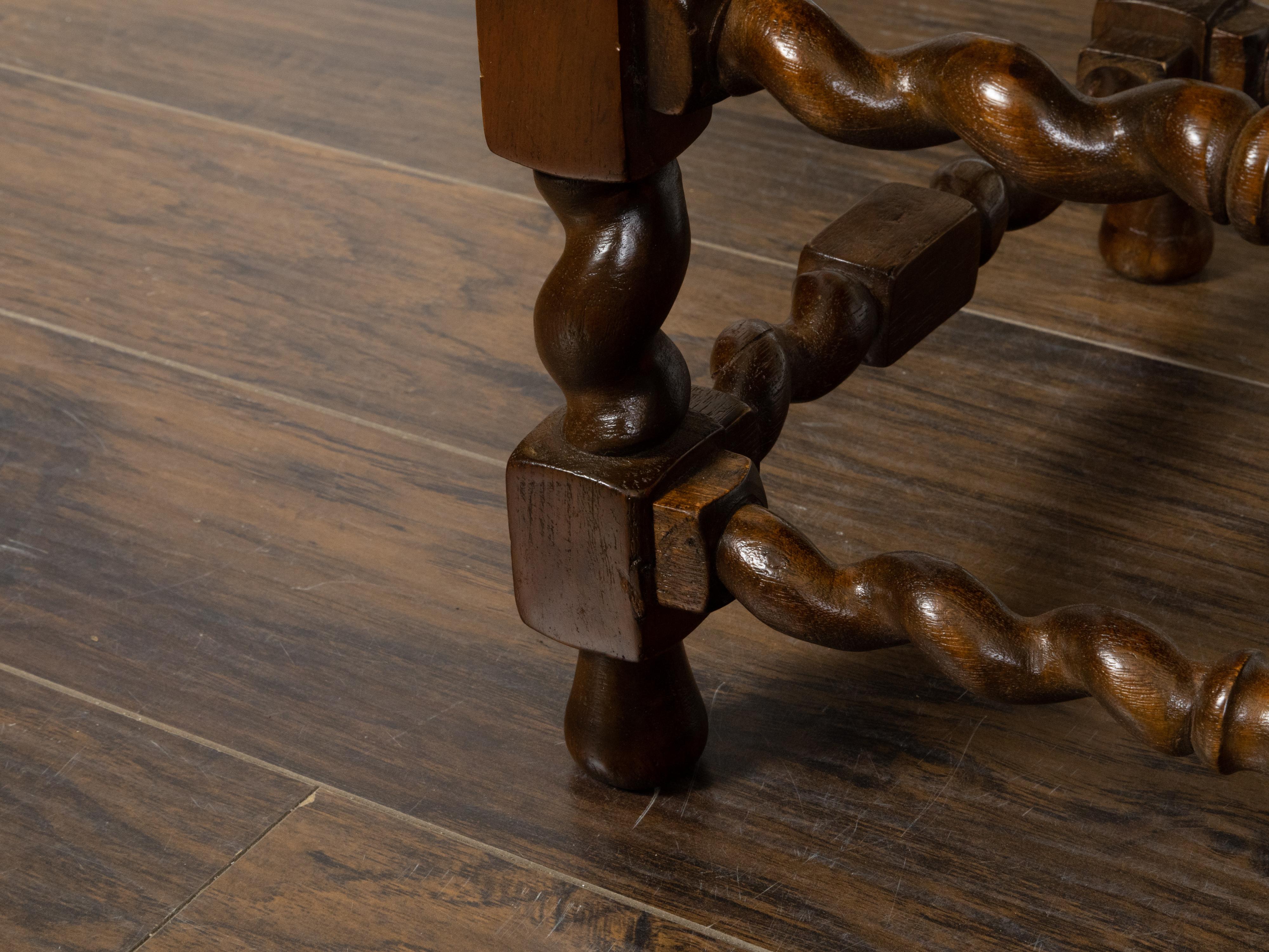 English 19th Century Barley Twist Stool with Linen Upholstery and Brass Nailhead For Sale 8