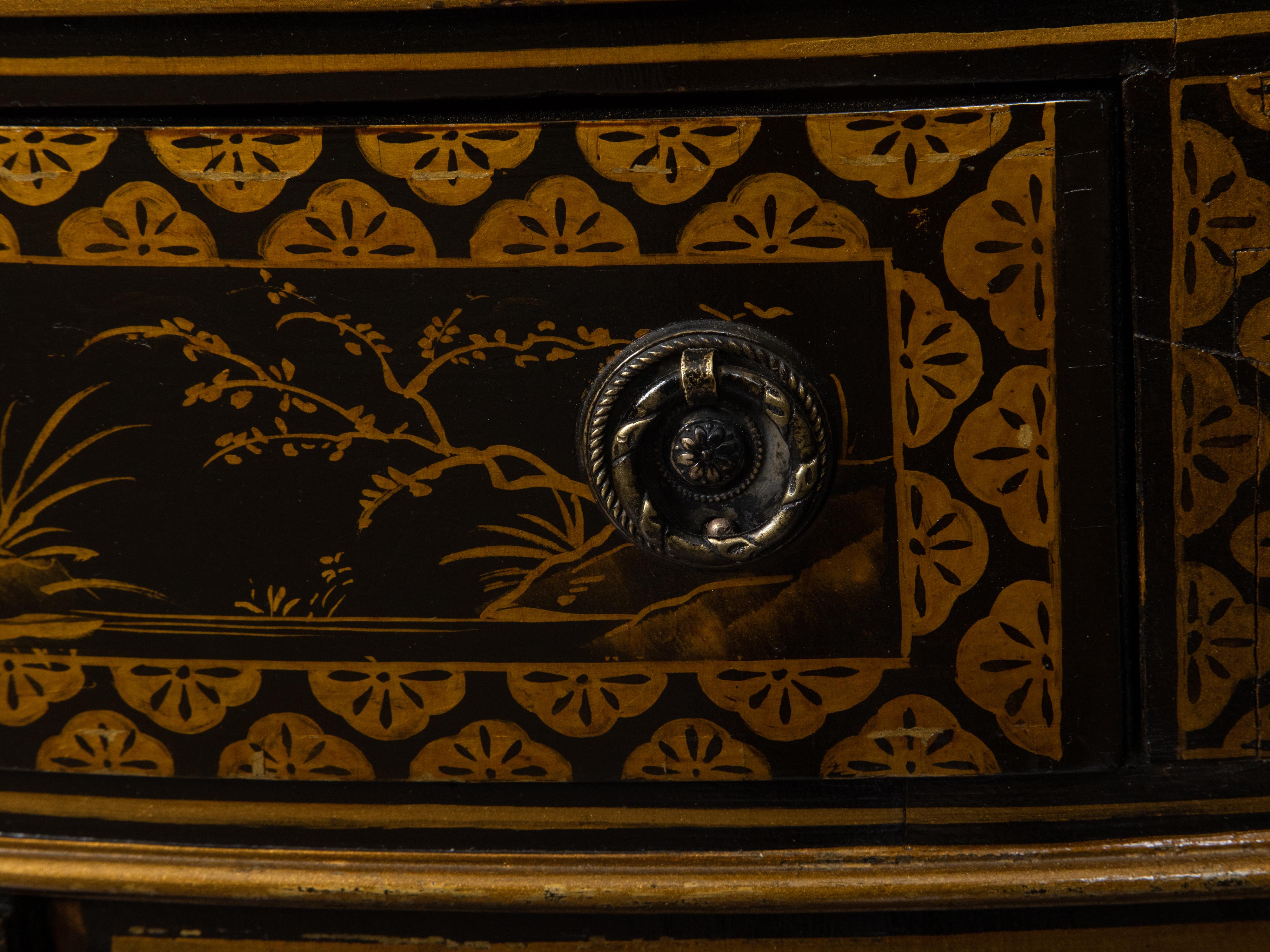 Armoire d'angle chinoiseries anglaise du 19ème siècle laquée noire et or en vente 7