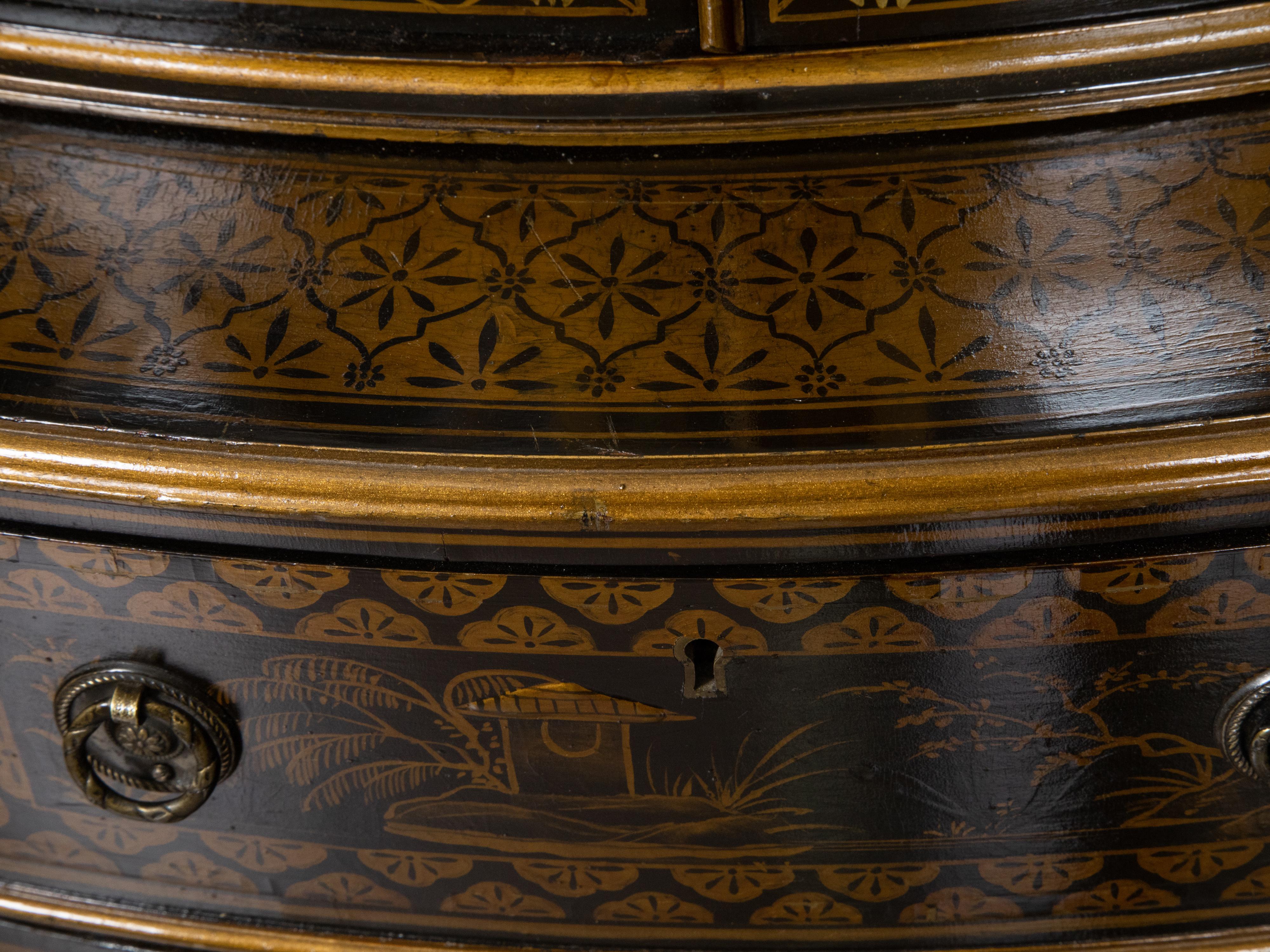 English 19th Century Black and Gold Lacquered Chinoiserie Corner Cabinet For Sale 8