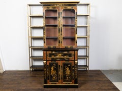 English 19th Century Black and Gold Secretary Bookcase with Chinoiserie Décor