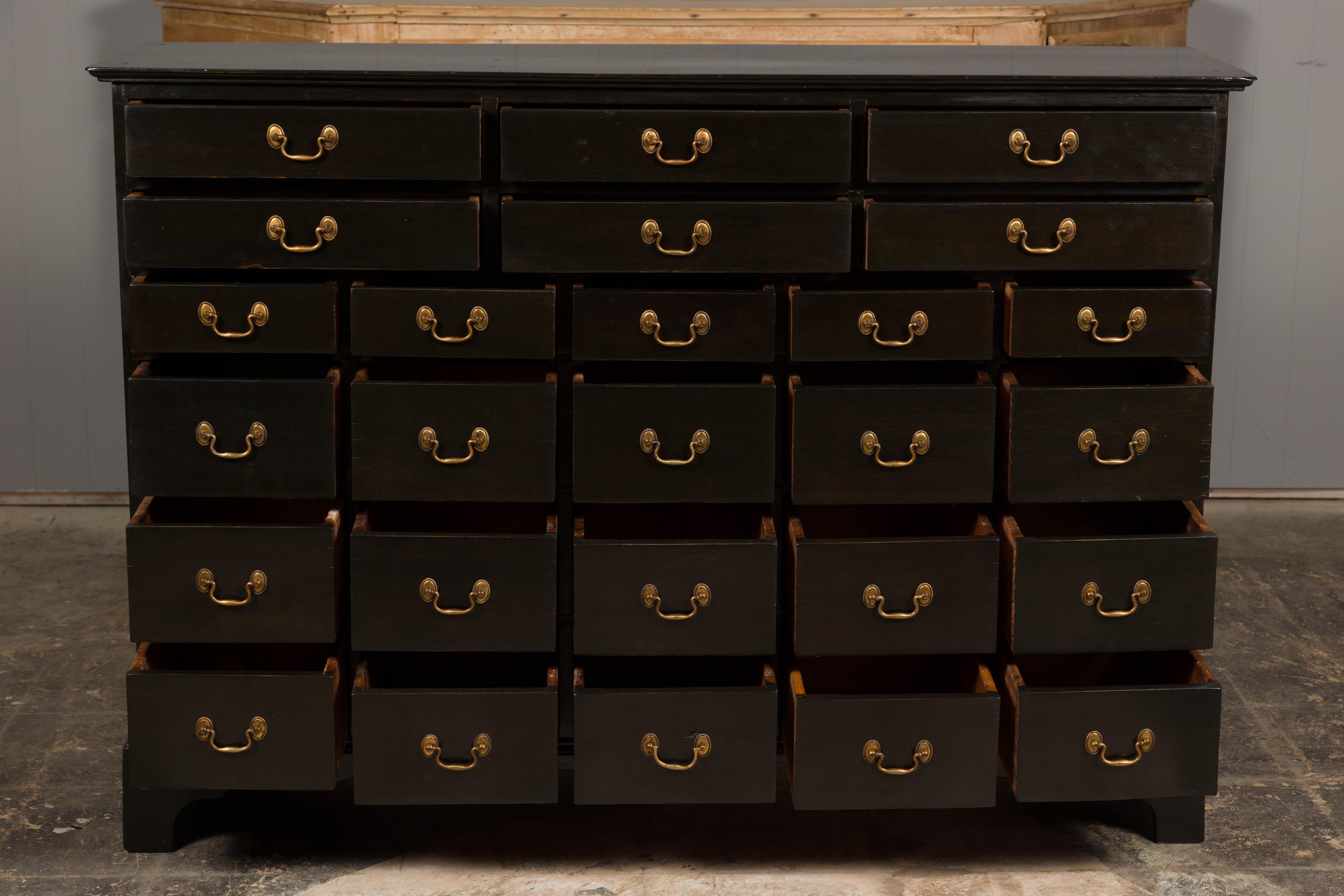English 19th Century Black Apothecary Chest with 26 Drawers and Brass Hardware For Sale 7