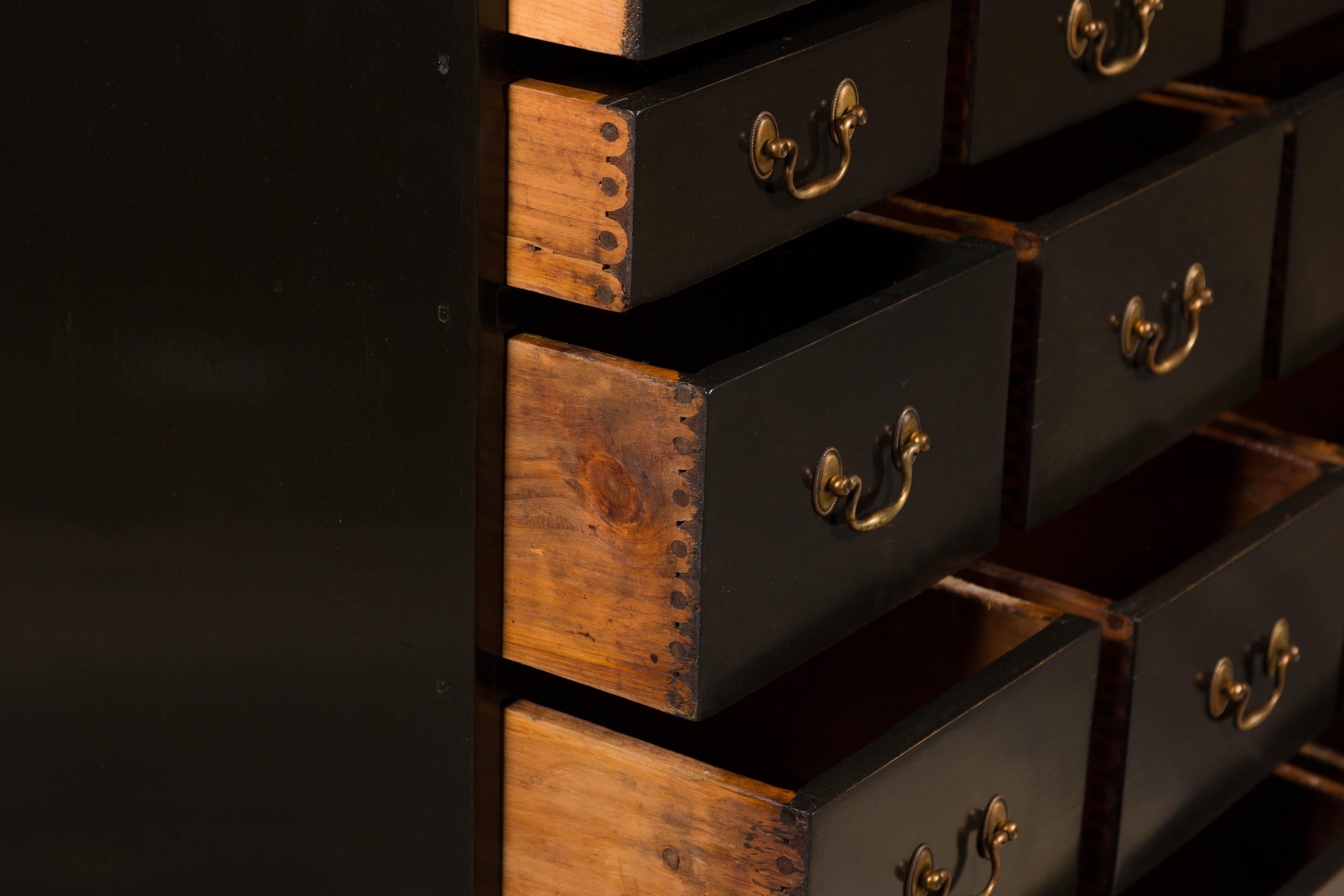 English 19th Century Black Apothecary Chest with 26 Drawers and Brass Hardware For Sale 9