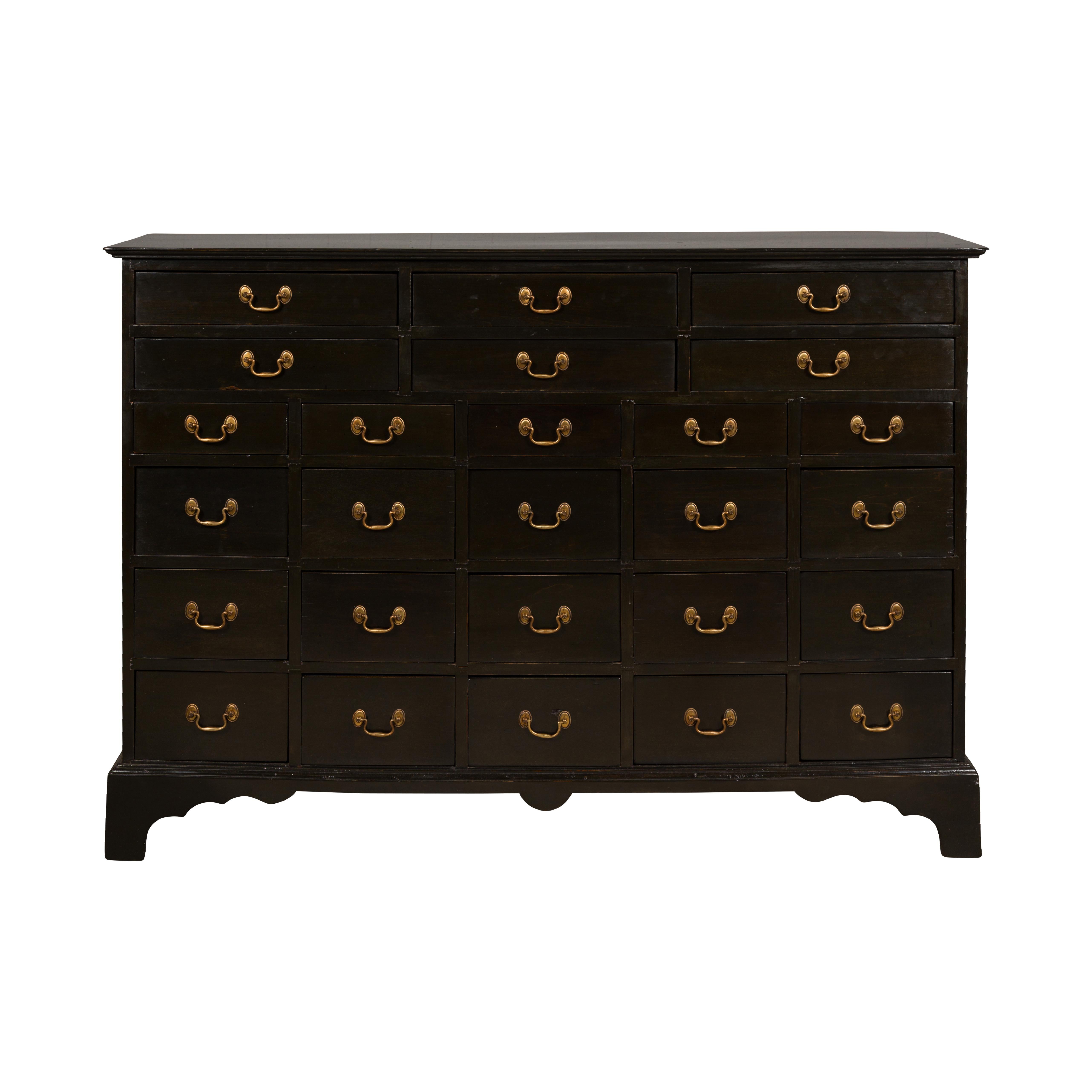 English 19th Century Black Apothecary Chest with 26 Drawers and Brass Hardware In Good Condition For Sale In Atlanta, GA