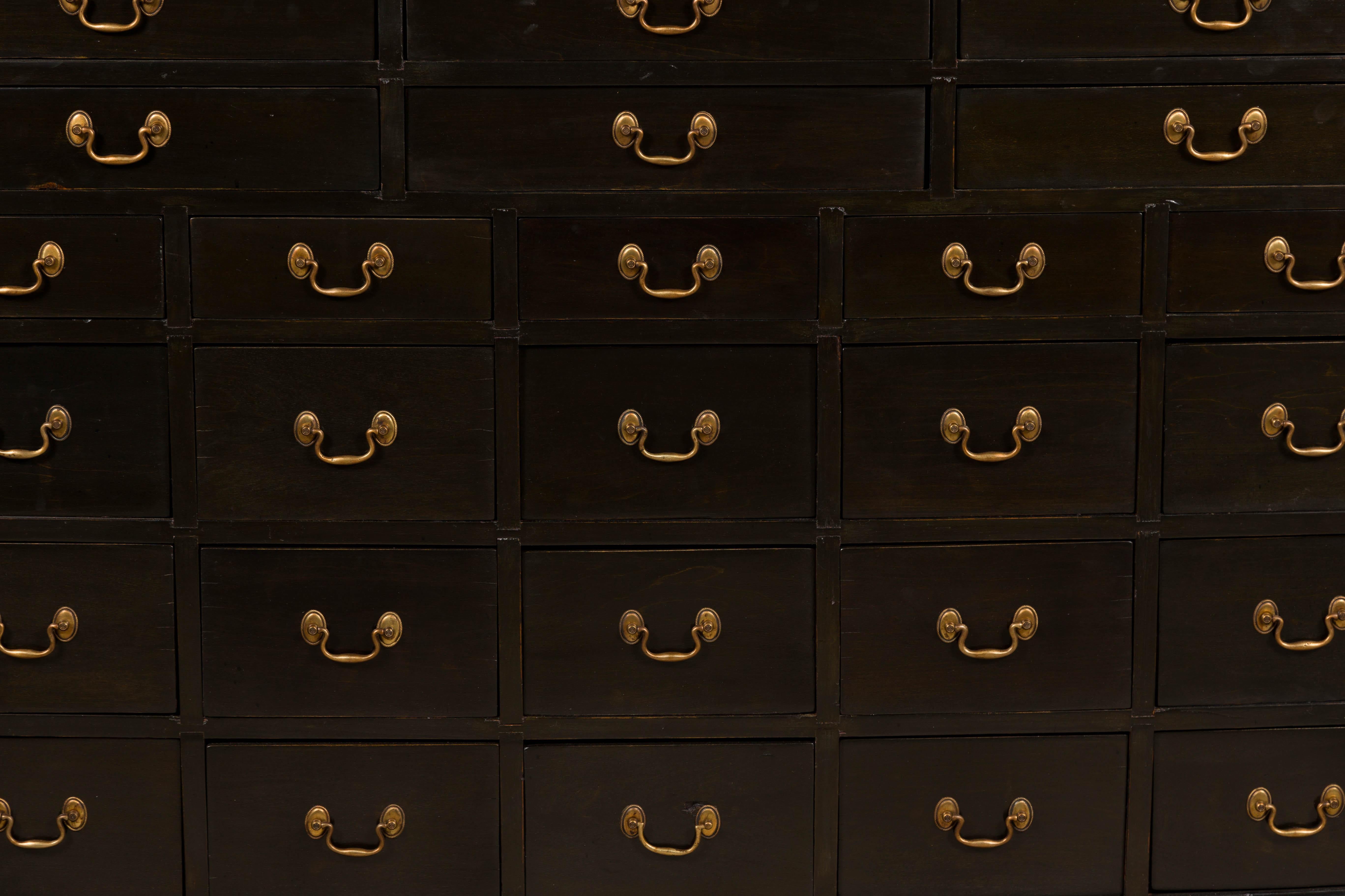 English 19th Century Black Apothecary Chest with 26 Drawers and Brass Hardware For Sale 4