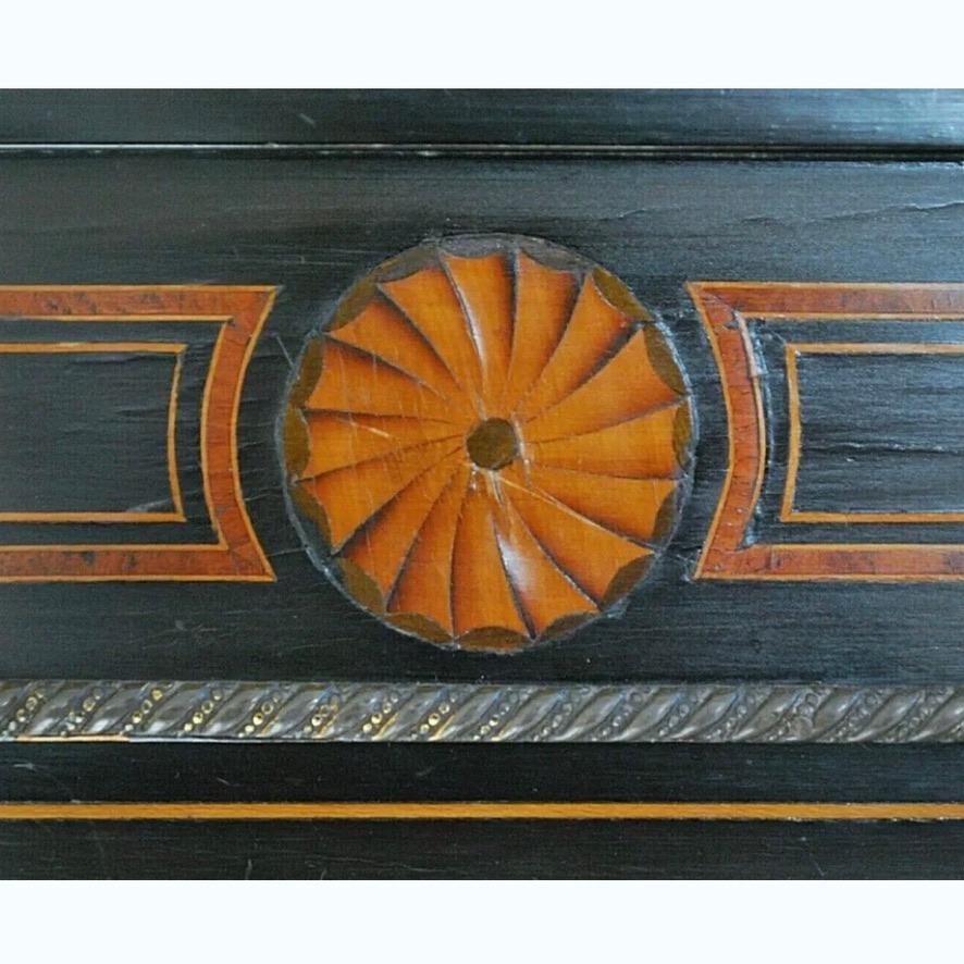 Late Victorian English 19th Century Black Lacquered and Marquetry Credenza Sideboard