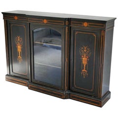 English 19th Century Black Lacquered and Marquetry Credenza Sideboard