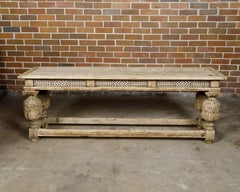 English 19th Century Bleached Oak Console Table with Geometric Inlaid Frieze