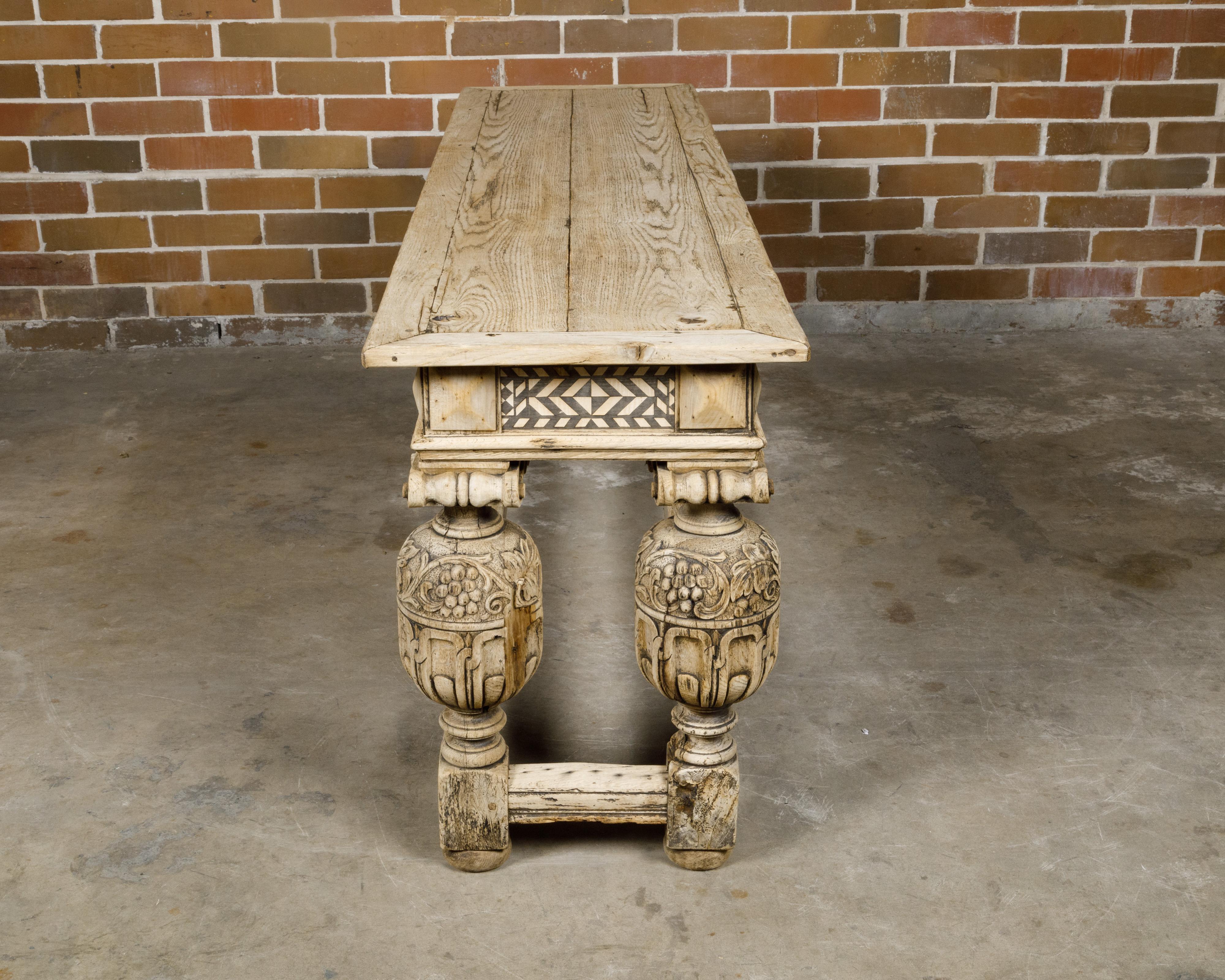 English 19th Century Bleached Oak Console Table with Geometric Inlaid Frieze In Good Condition In Atlanta, GA