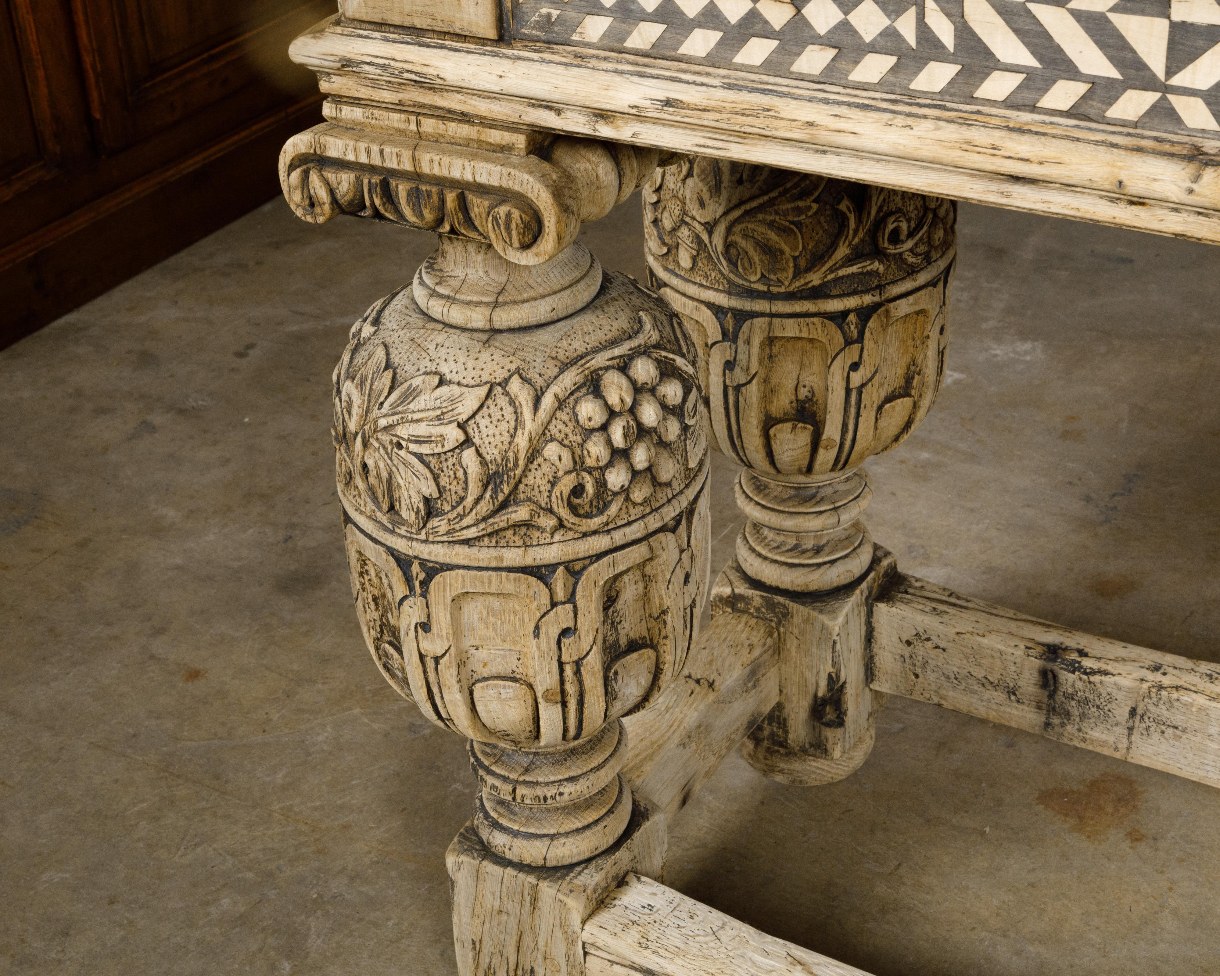 English 19th Century Bleached Oak Console Table with Geometric Inlaid Frieze 5