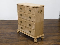 English 19th Century Bleached Wood Five-Drawer Commode with Brass Hardware