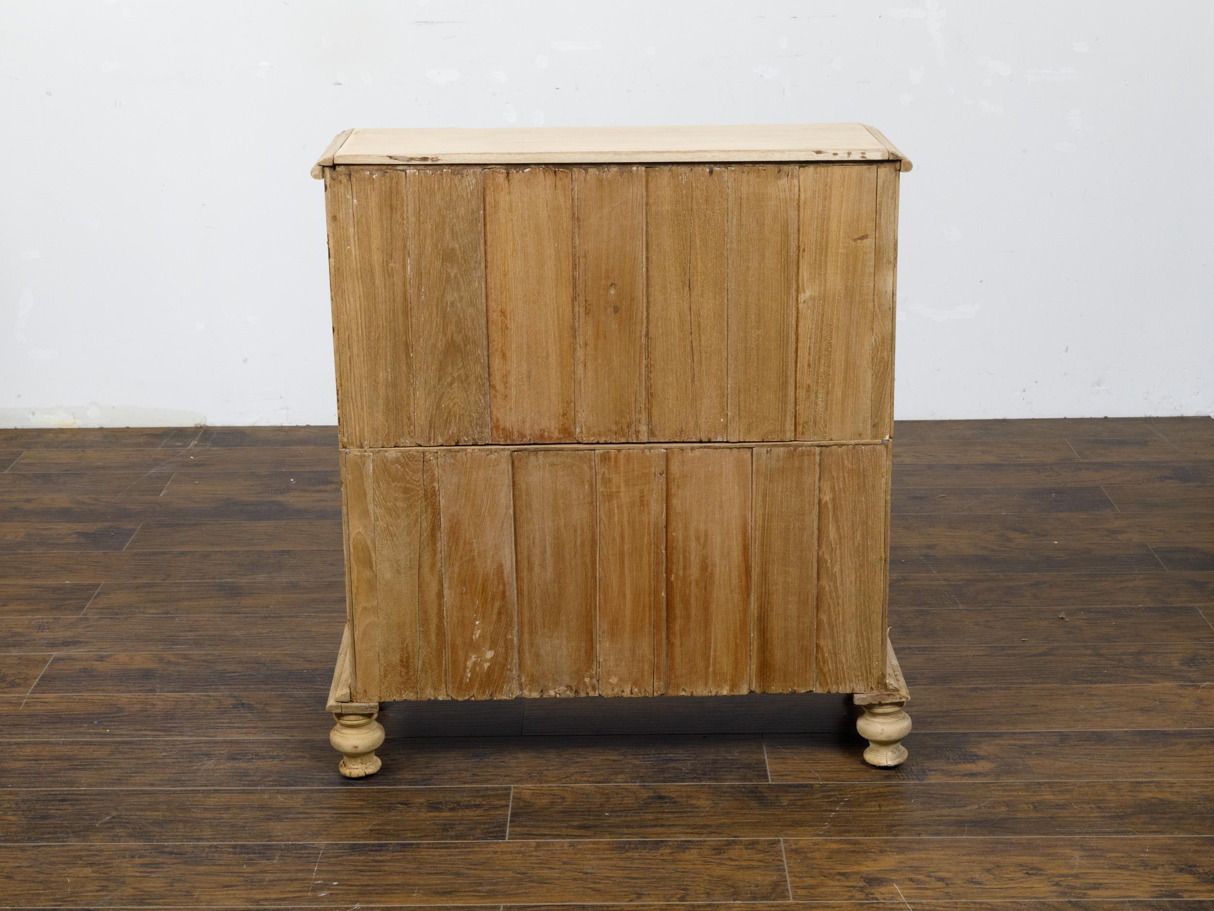 English 19th Century Bleached Wood Five-Drawer Commode with Brass Hardware For Sale 1