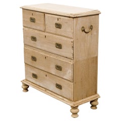 English 19th Century Bleached Wood Five-Drawer Commode with Brass Hardware