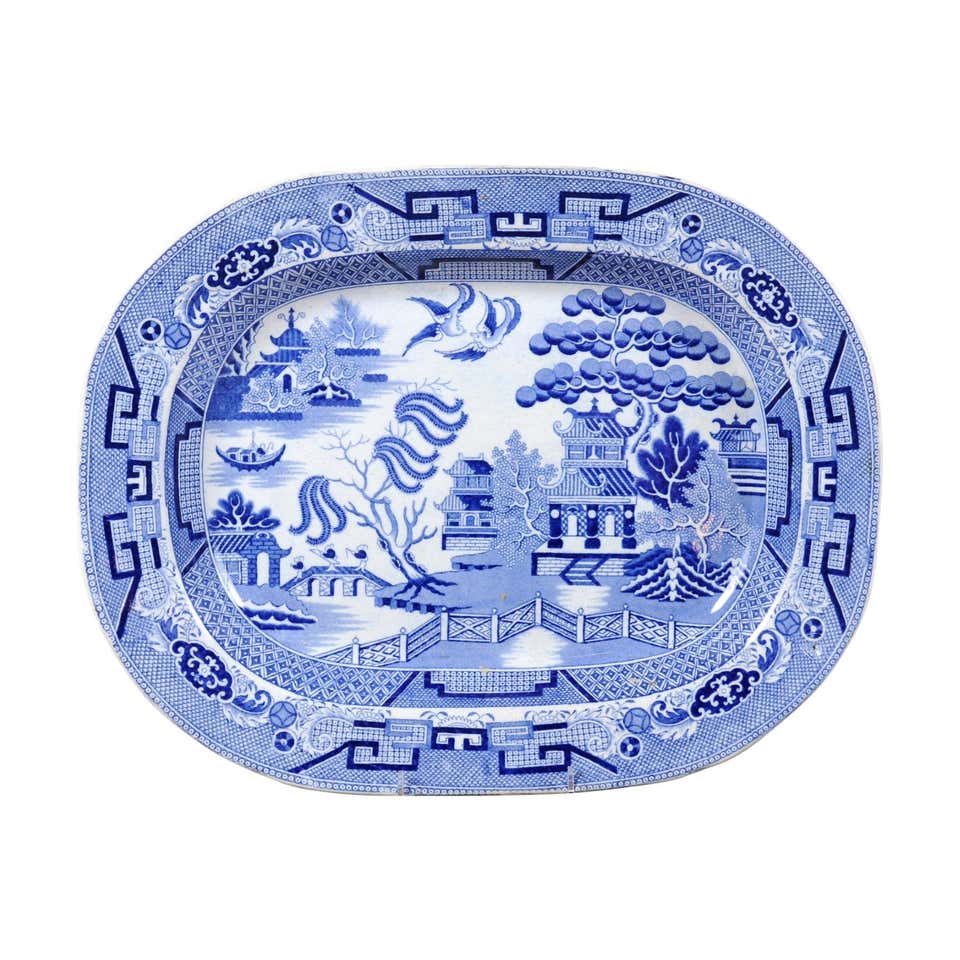English Wedgwood and Co 19th Century Blue and White Stoneware Willow ...