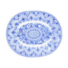 English 19th Century Blue and White Pearlware Oval Platter with Floral Motifs