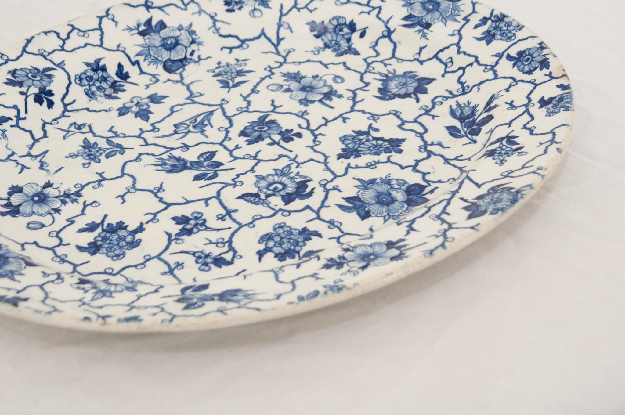 Glazed English 19th Century Blue and White Platter