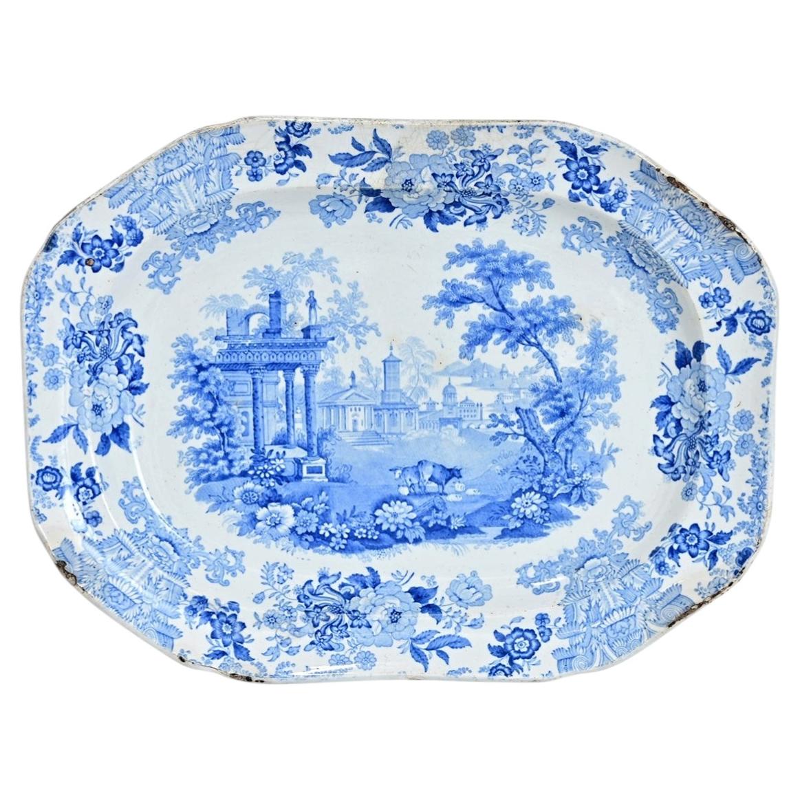English 19th Century Blue & White Porcelain Platter