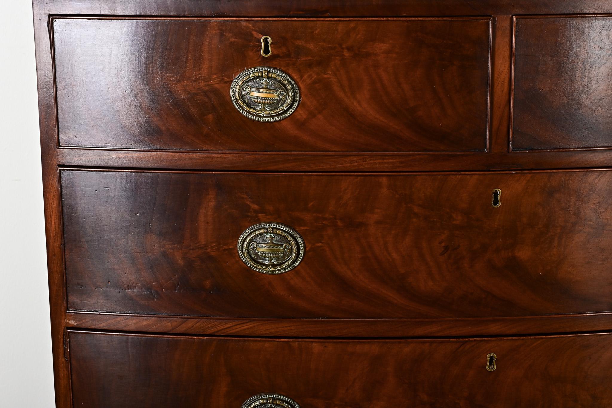 Regency English 19th Century Bow Front Mahogany Chest