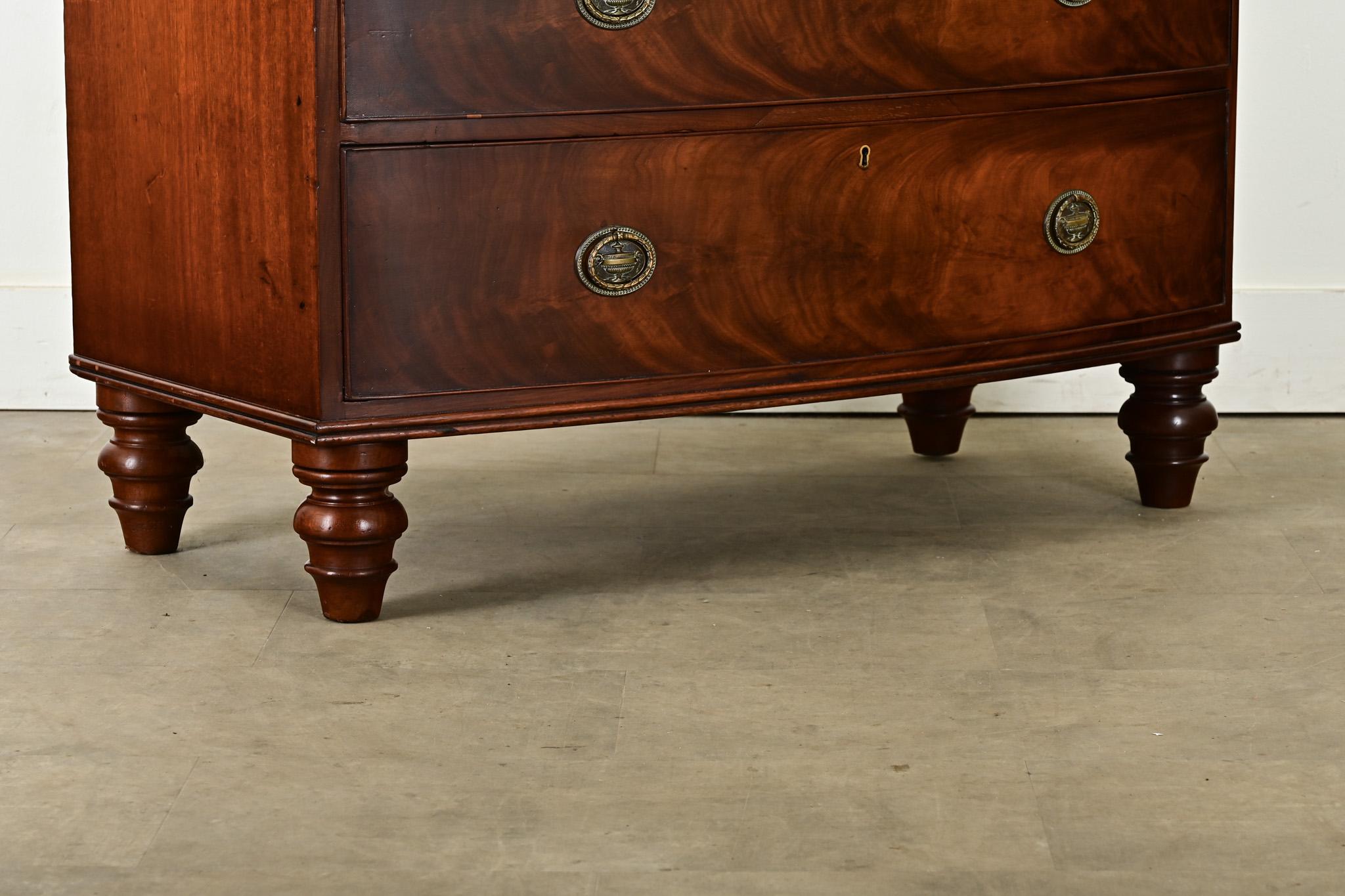 Brass English 19th Century Bow Front Mahogany Chest