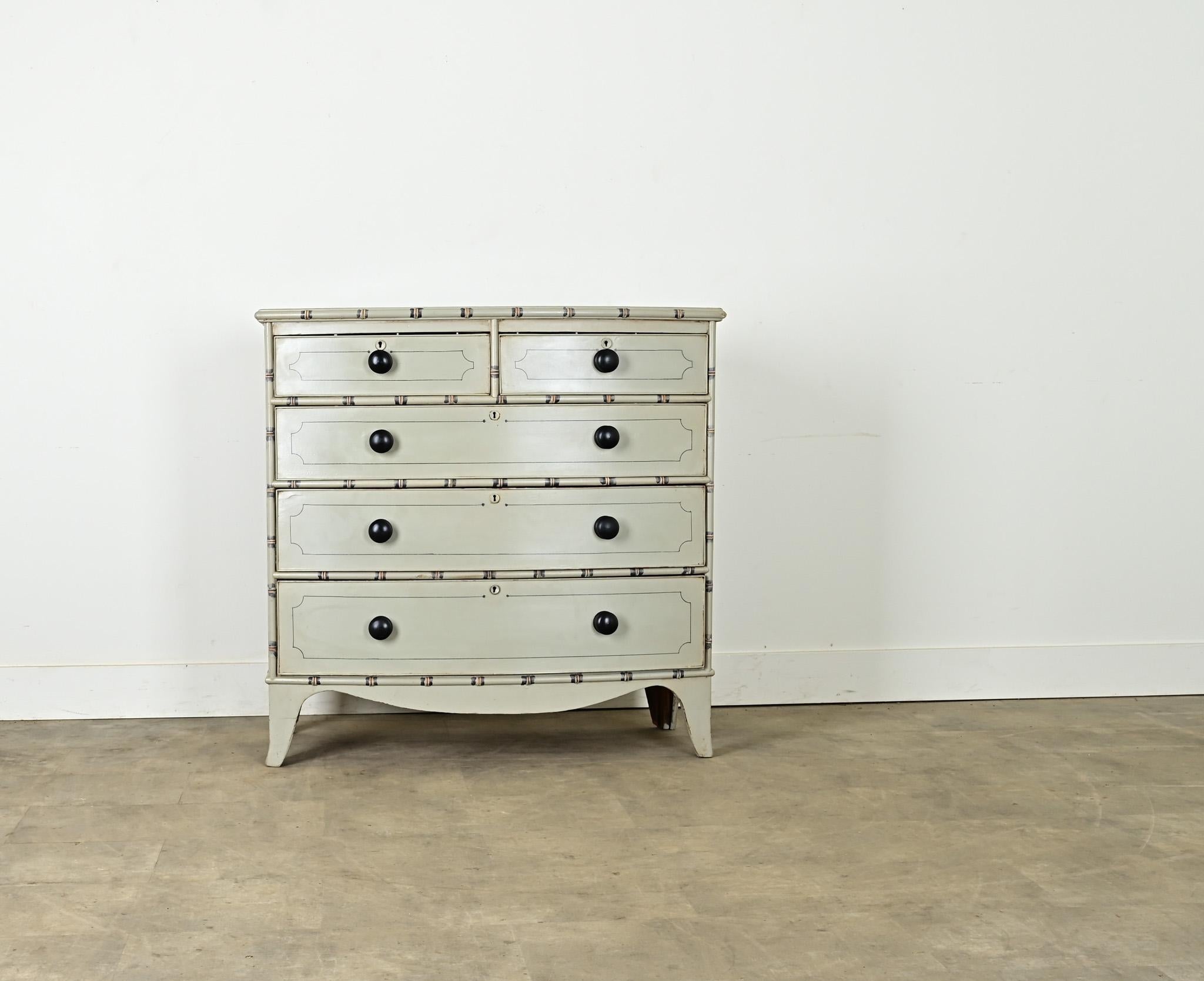 Regency English 19th Century Bow Front Painted Chest