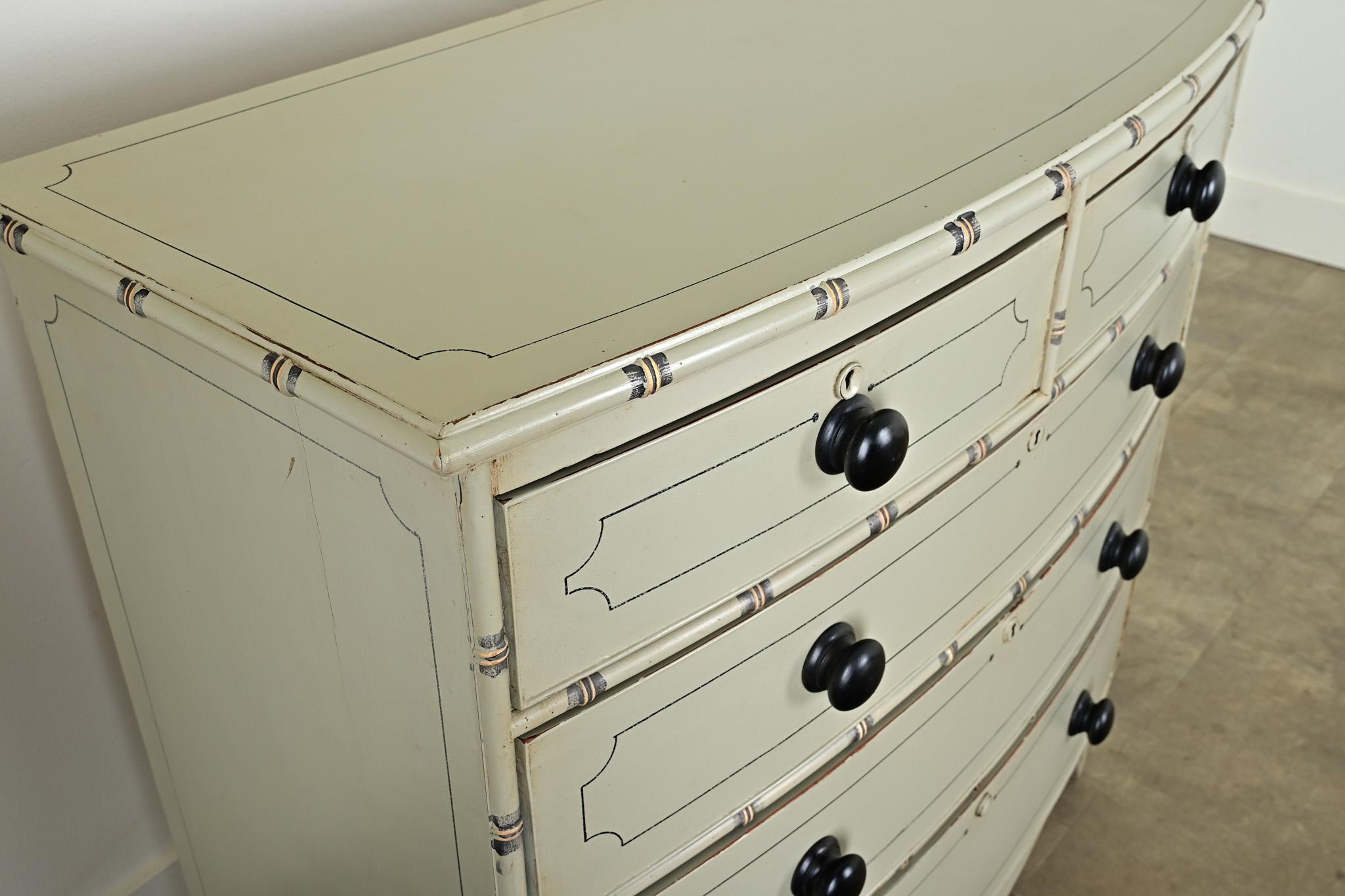 Wood English 19th Century Bow Front Painted Chest