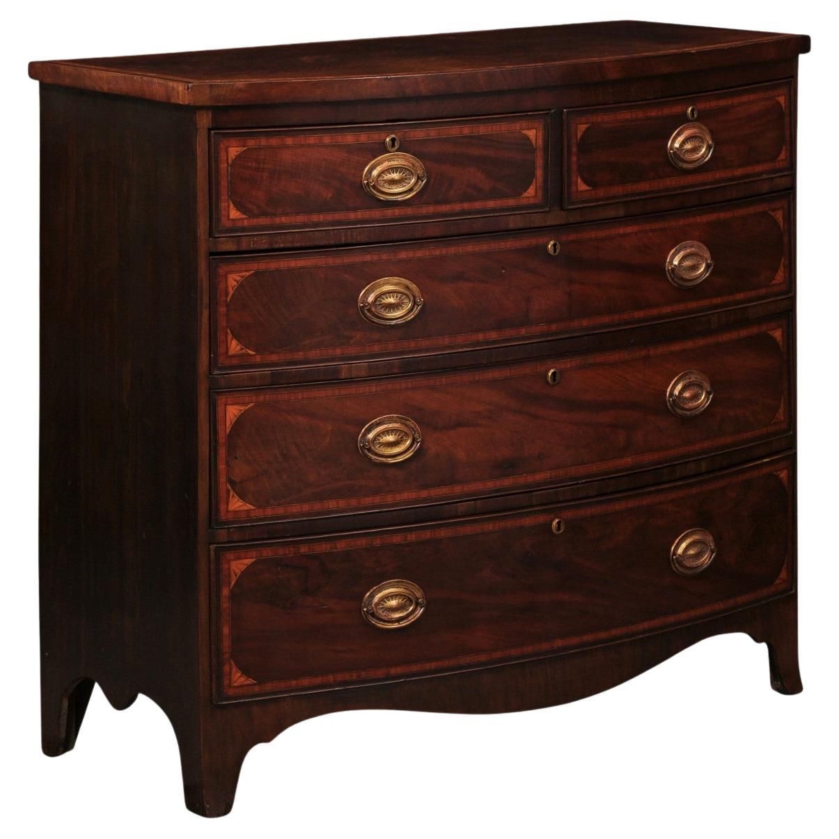 English 19th Century Bowfront Chest with Satin Wood Crossbanding