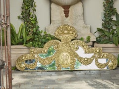 English 19th Century Brass and Mirror Architectural Element with Floral Decor