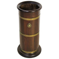 English 19th Century Brass Bound Mahogany Cylindrical Stick Stand